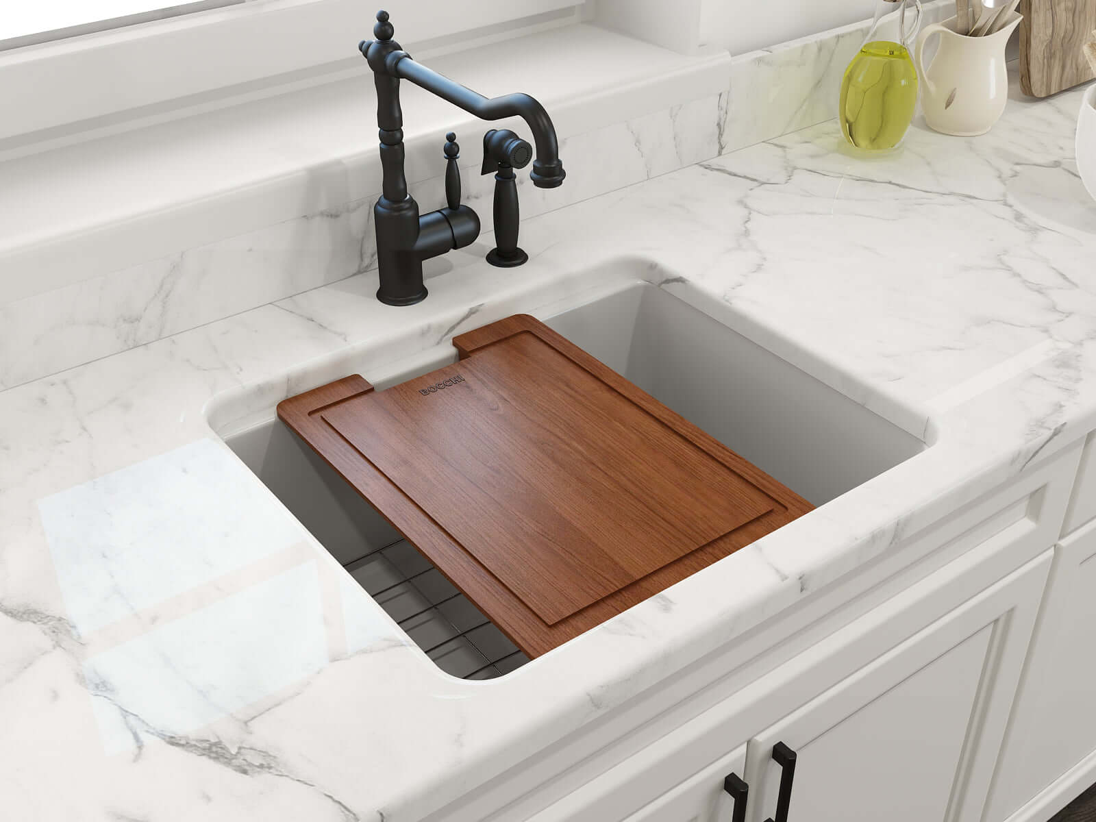 Alternate Image for BOCCHI Sotto 24" Dual Mount Fireclay Kitchen Sink Kit with Accessories, Matte White, 1627-002-0120