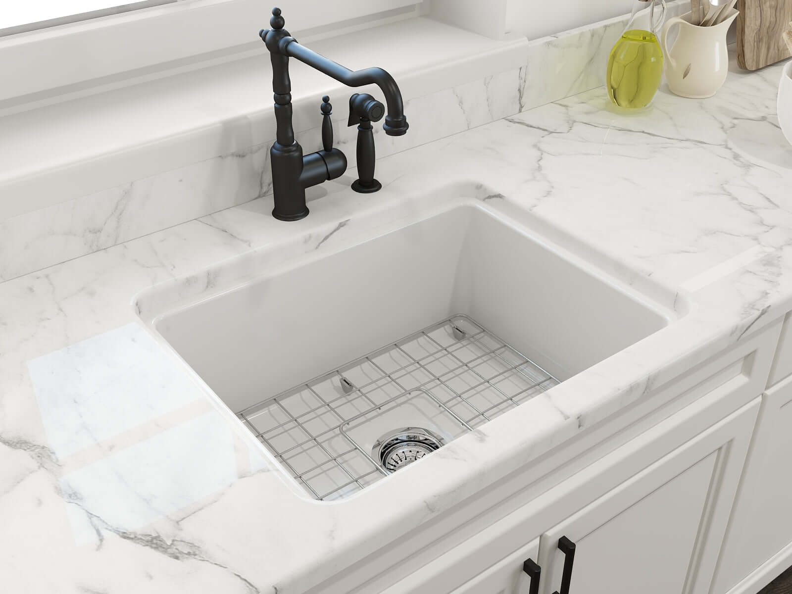 Alternate Image for BOCCHI Sotto 24" Dual Mount Fireclay Kitchen Sink Kit with Accessories, Matte White, 1627-002-0120