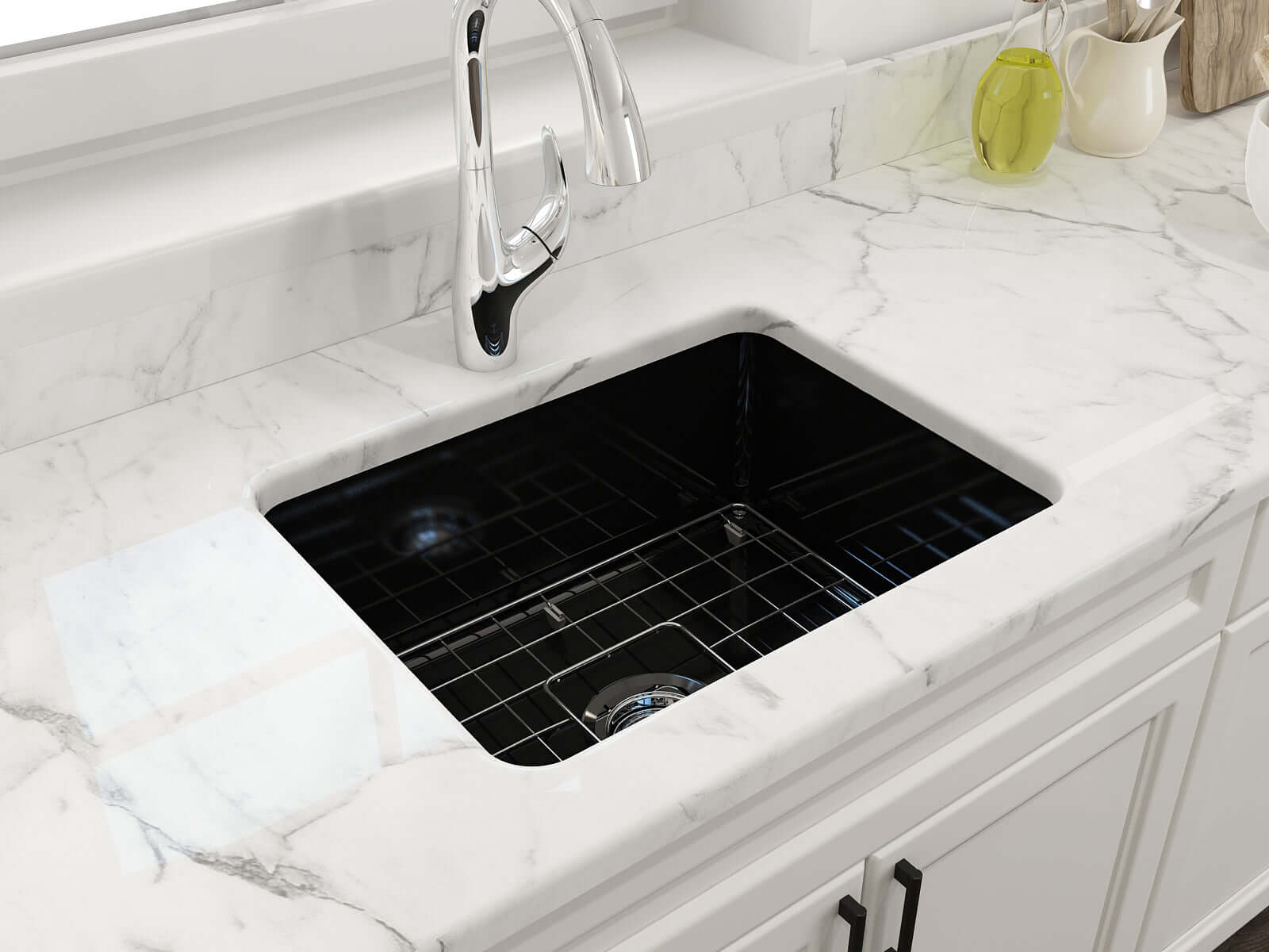 Alternate Image for BOCCHI Sotto 24" Dual Mount Fireclay Kitchen Sink Kit with Accessories, Black, 1627-005-0120