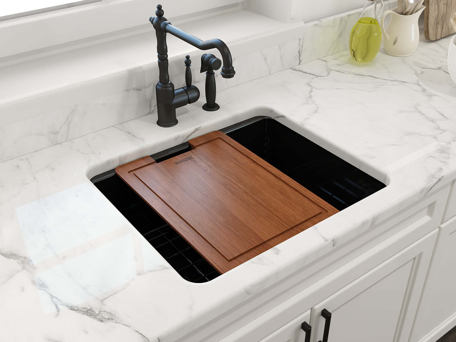 Alternate Image for BOCCHI Sotto 24" Dual Mount Fireclay Kitchen Sink Kit with Accessories, Black, 1627-005-0120