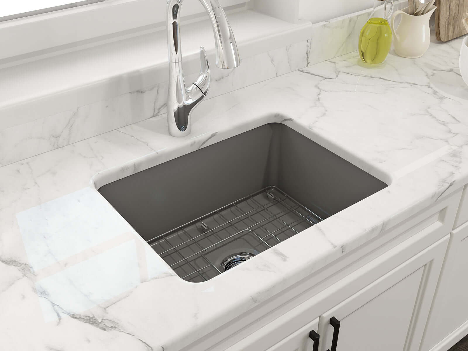 Alternate Image for BOCCHI Sotto 24" Dual Mount Fireclay Kitchen Sink Kit with Accessories, Matte Gray, 1627-006-0120