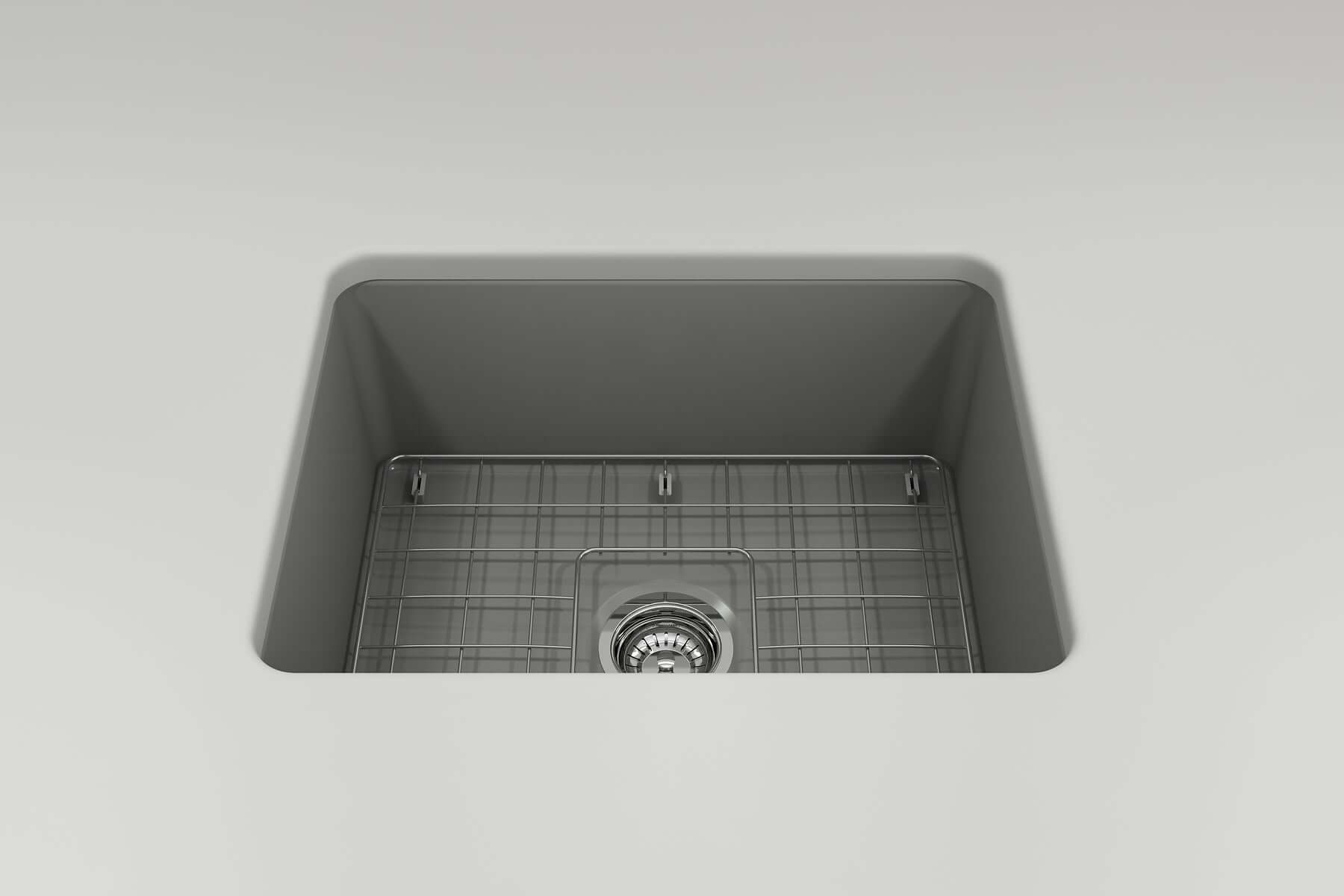 Alternate Image for BOCCHI Sotto 24" Dual Mount Fireclay Kitchen Sink Kit with Accessories, Matte Gray, 1627-006-0120
