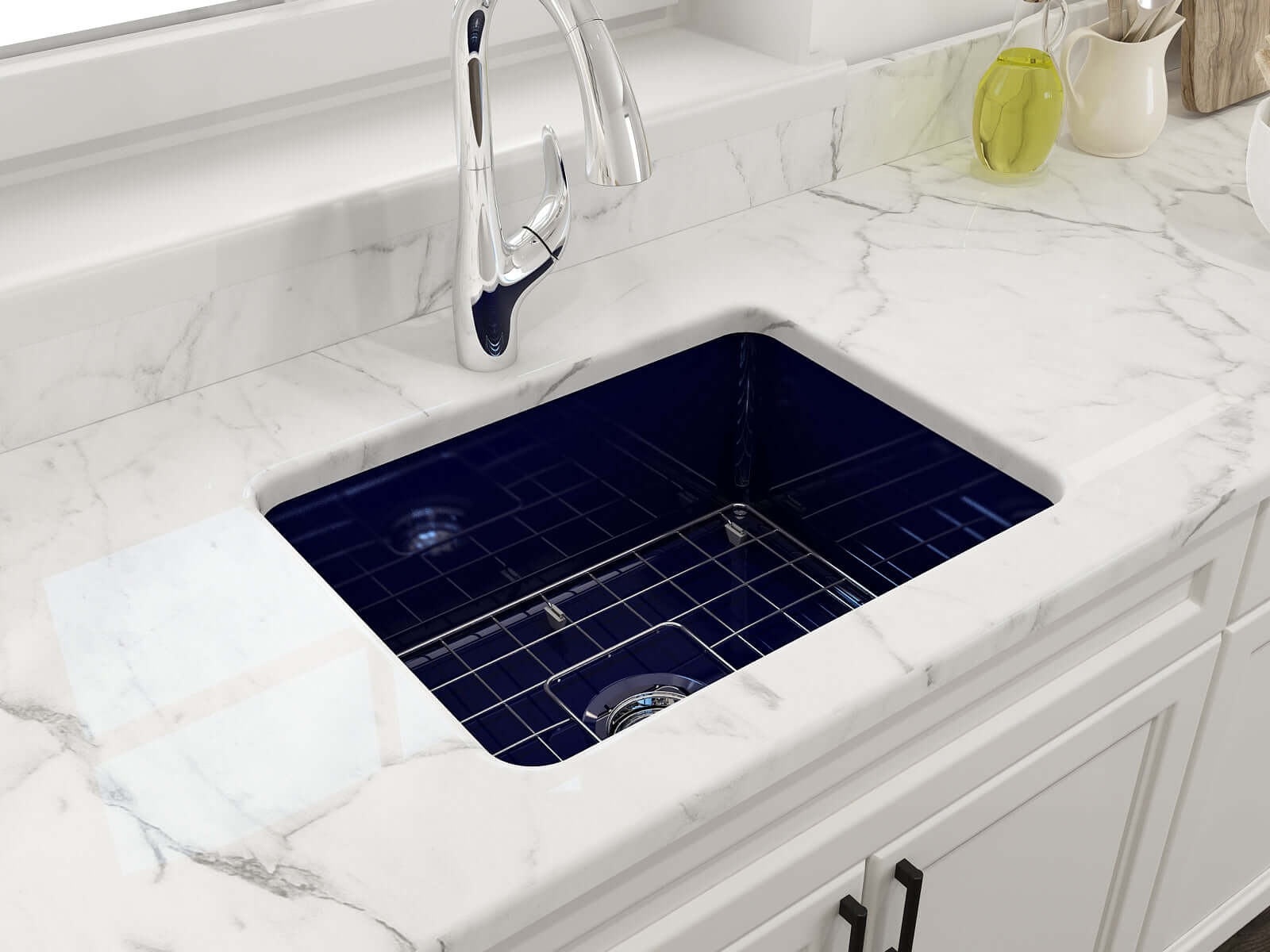 Alternate Image for BOCCHI Sotto 24" Dual Mount Fireclay Kitchen Sink Kit with Accessories, Sapphire Blue, 1627-010-0120