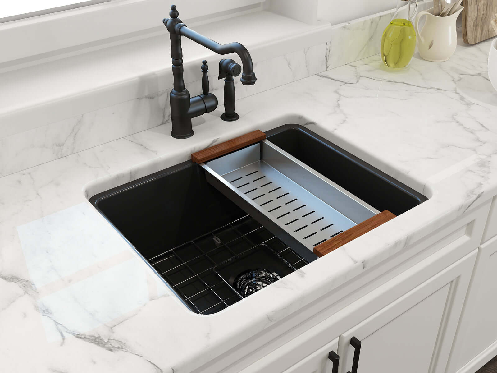 Alternate Image for BOCCHI Sotto 24" Dual Mount Fireclay Kitchen Sink Kit with Accessories, Matte Dark Gray, 1627-020-0120