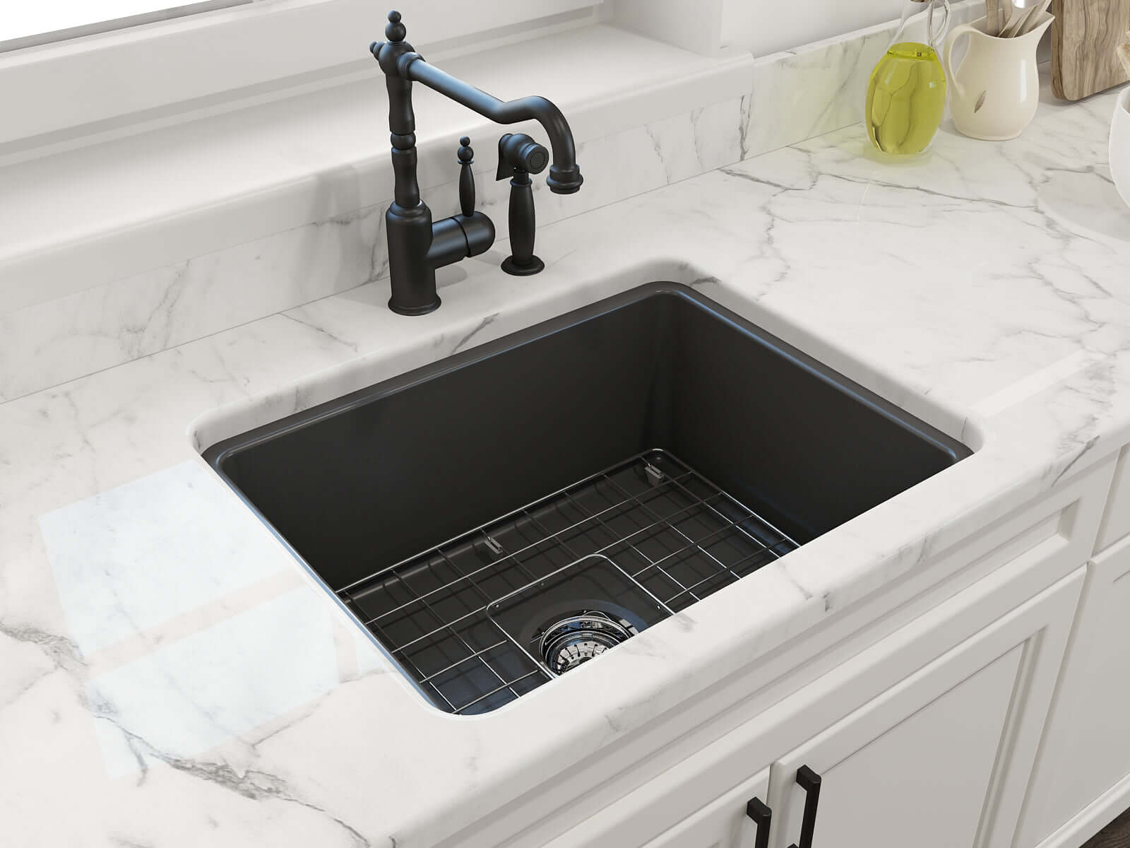 Alternate Image for BOCCHI Sotto 24" Dual Mount Fireclay Kitchen Sink Kit with Accessories, Matte Dark Gray, 1627-020-0120