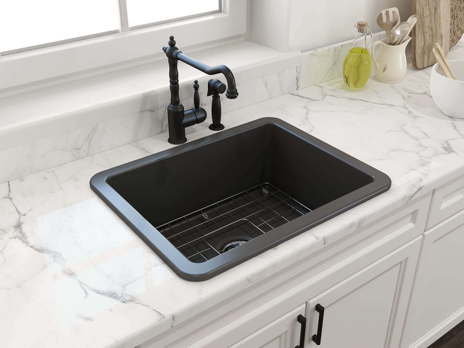 Alternate Image for BOCCHI Sotto 24" Dual Mount Fireclay Kitchen Sink Kit with Accessories, Matte Dark Gray, 1627-020-0120