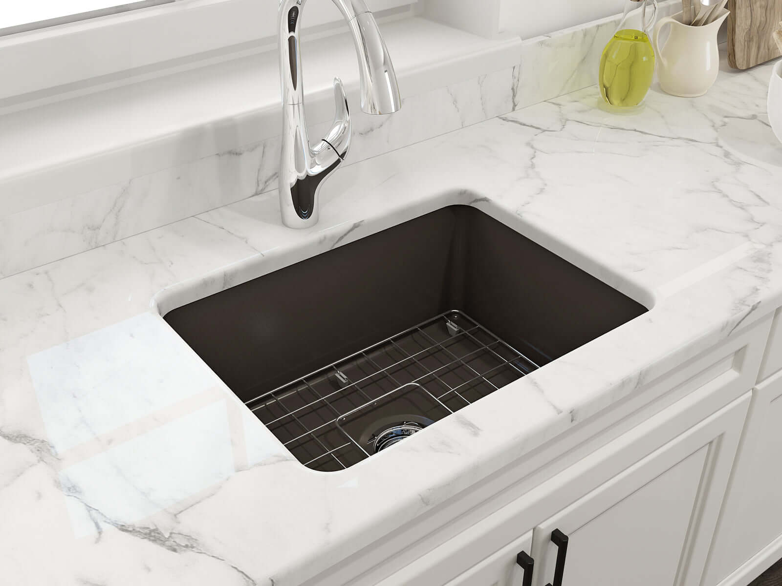 Alternate Image for BOCCHI Sotto 24" Dual Mount Fireclay Kitchen Sink Kit with Accessories, Matte Brown, 1627-025-0120