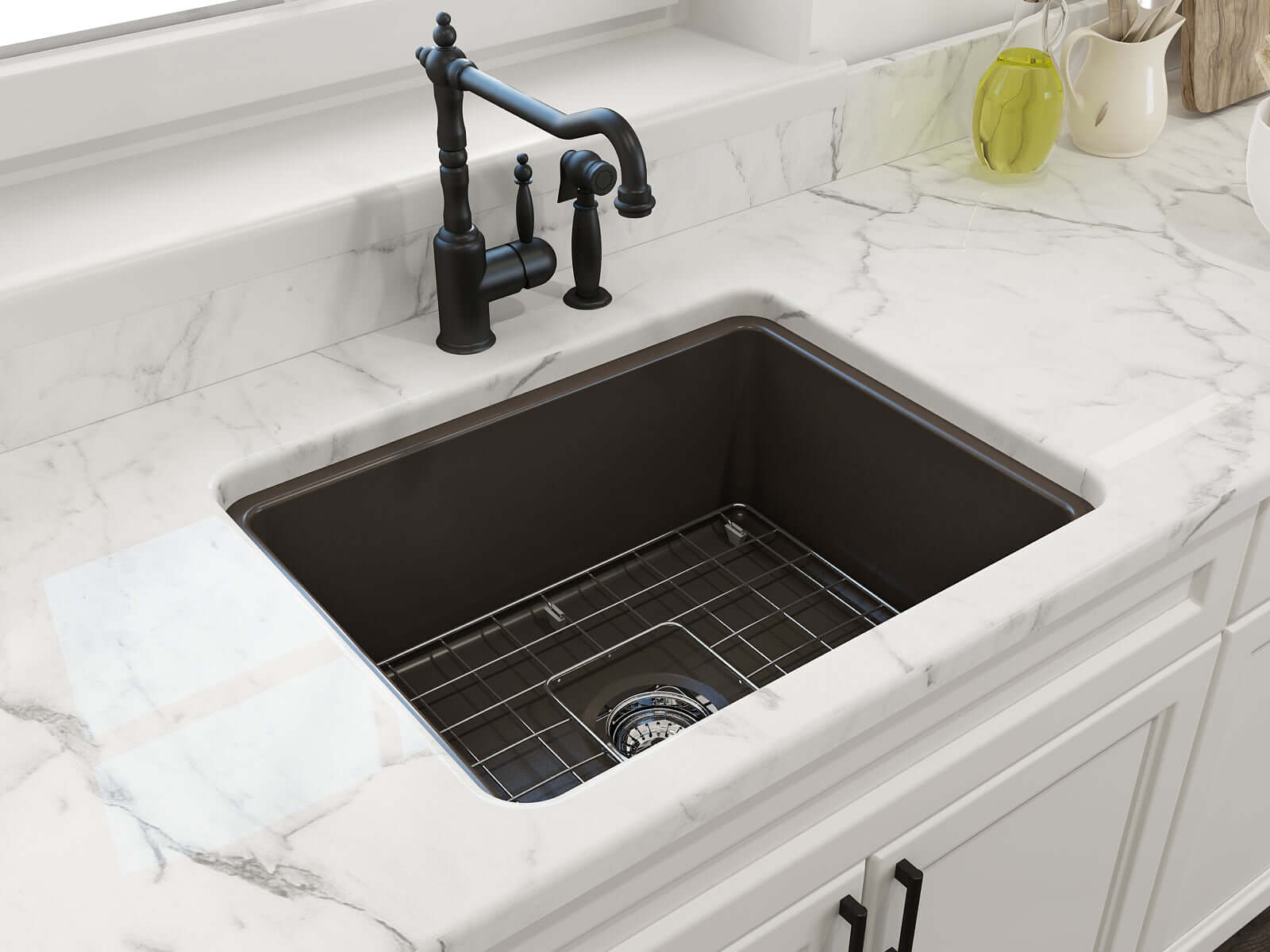 Alternate Image for BOCCHI Sotto 24" Dual Mount Fireclay Kitchen Sink Kit with Accessories, Matte Brown, 1627-025-0120