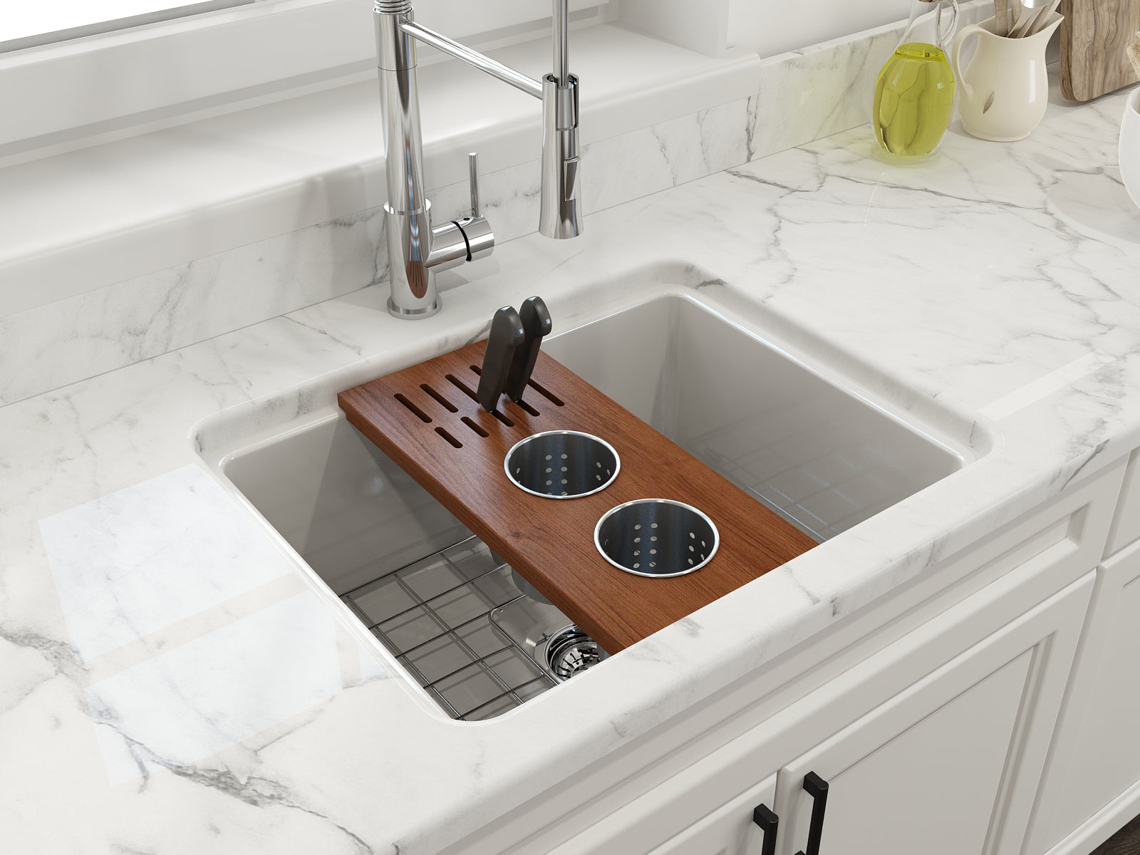 Alternate Image for BOCCHI Wood Board with 2 Round Stainless Steel Bowls & Knife Holder, 2320 0009