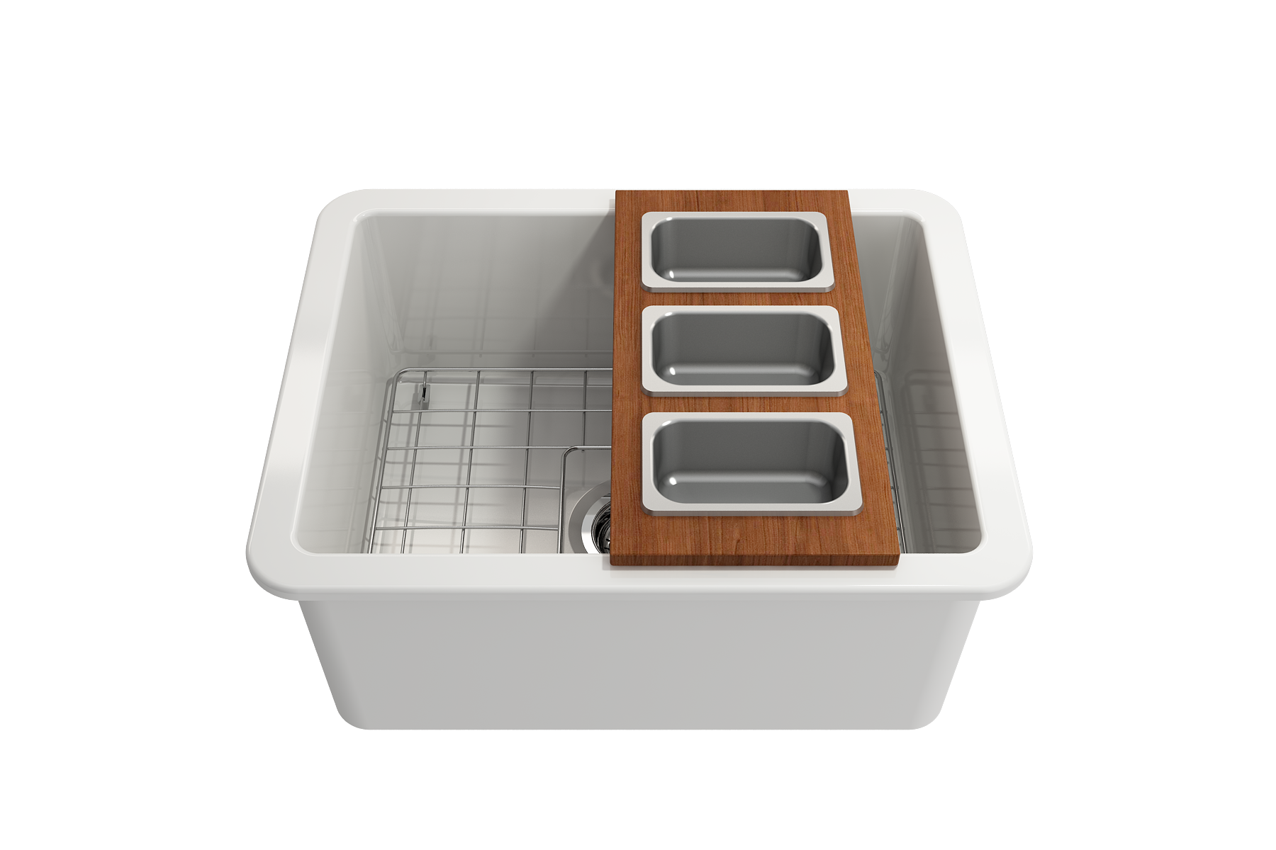 Alternate Image for BOCCHI Wood Board with 3 Rectangular Stainless Steel Bowls, 2320 0013