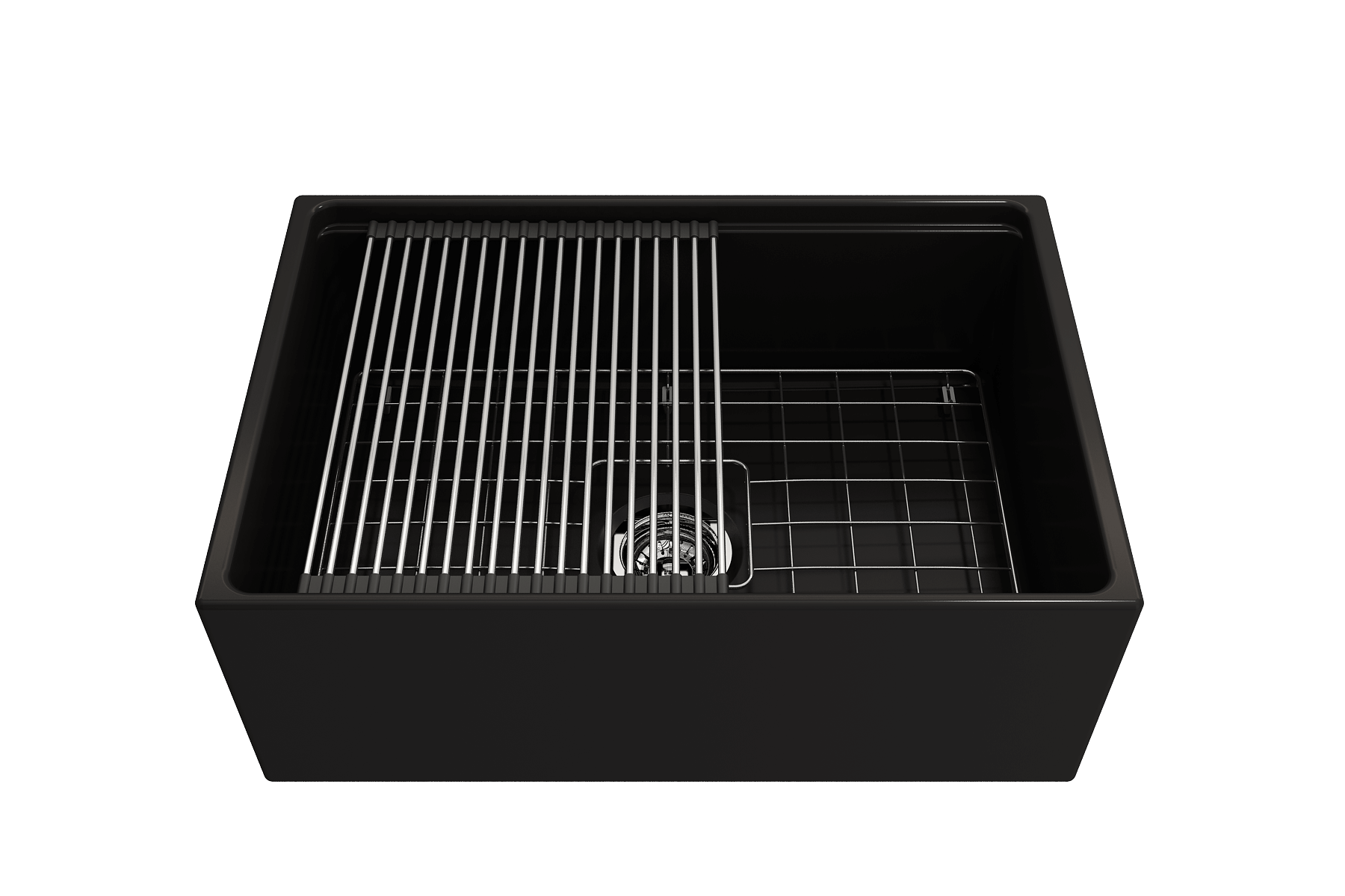 BOCCHI Contempo 27" Fireclay Workstation Farmhouse Sink Kit with Accessories, Matte Black, 1628-004-0120