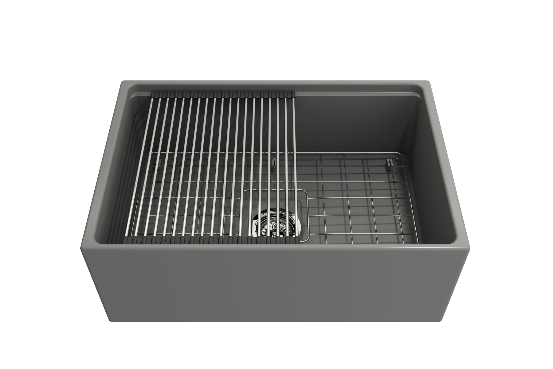BOCCHI Contempo 27" Fireclay Workstation Farmhouse Sink Kit with Accessories, Matte Gray, 1628-006-0120