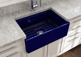 BOCCHI Contempo 27" Fireclay Workstation Farmhouse Sink Kit with Accessories, Sapphire Blue, 1628-010-0120