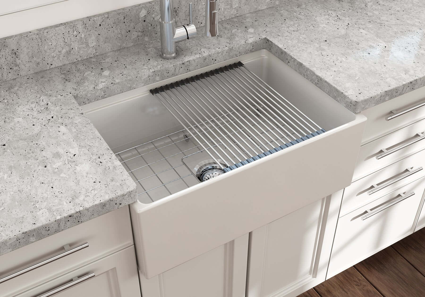 Alternate Image for BOCCHI Contempo 27" Fireclay Workstation Farmhouse Sink Kit with Accessories, Biscuit, 1628-014-0120