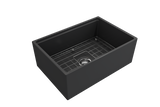 BOCCHI Contempo 27" Fireclay Workstation Farmhouse Sink Kit with Accessories, Matte Dark Gray, 1628-020-0120