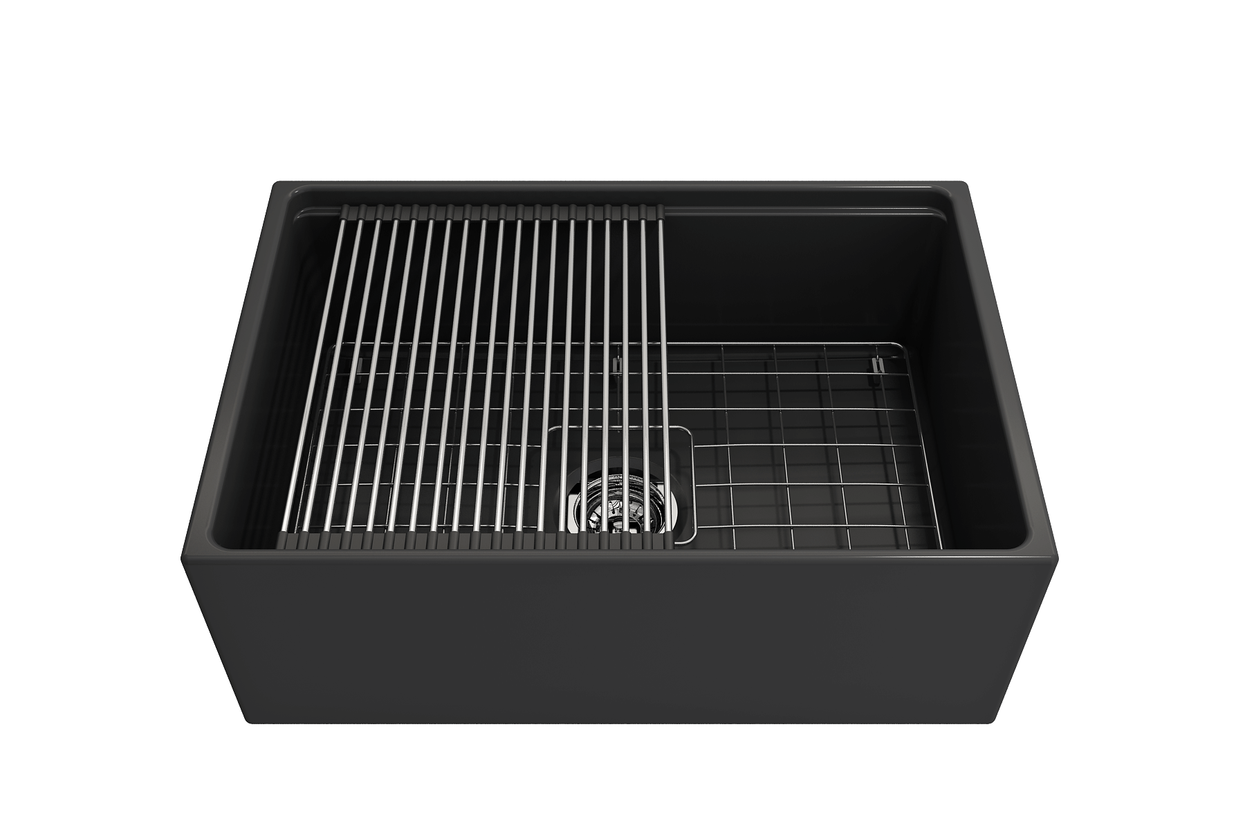 BOCCHI Contempo 27" Fireclay Workstation Farmhouse Sink Kit with Accessories, Matte Dark Gray, 1628-020-0120