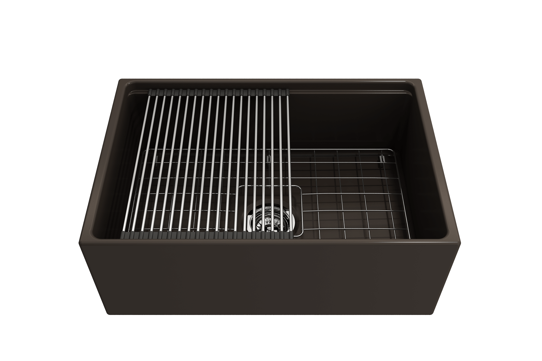 BOCCHI Contempo 27" Fireclay Workstation Farmhouse Sink Kit with Accessories, Matte Brown, 1628-025-0120