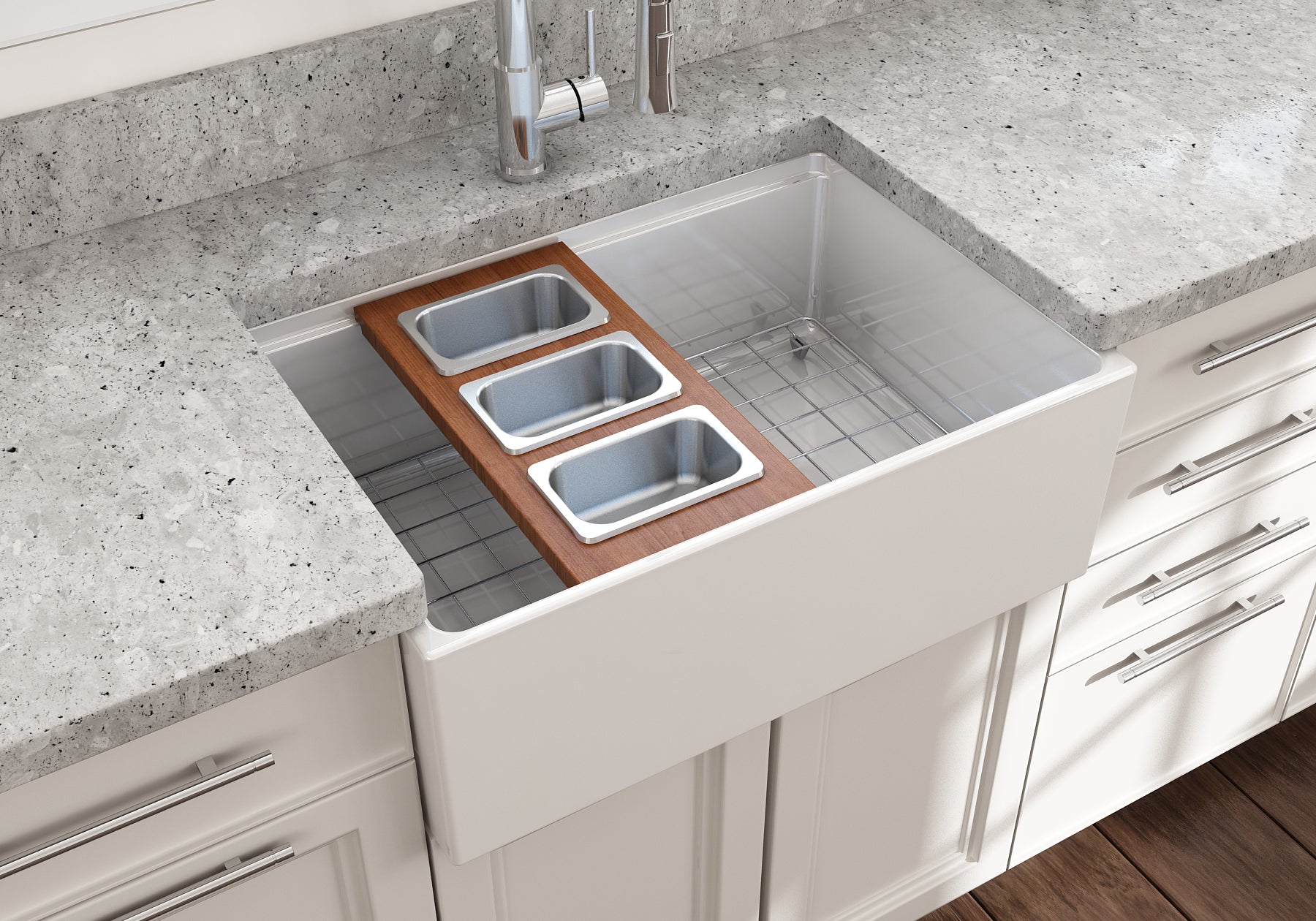 Alternate Image for BOCCHI Wood Board with 3 Rectangular Stainless Steel Bowls, 2320 0013