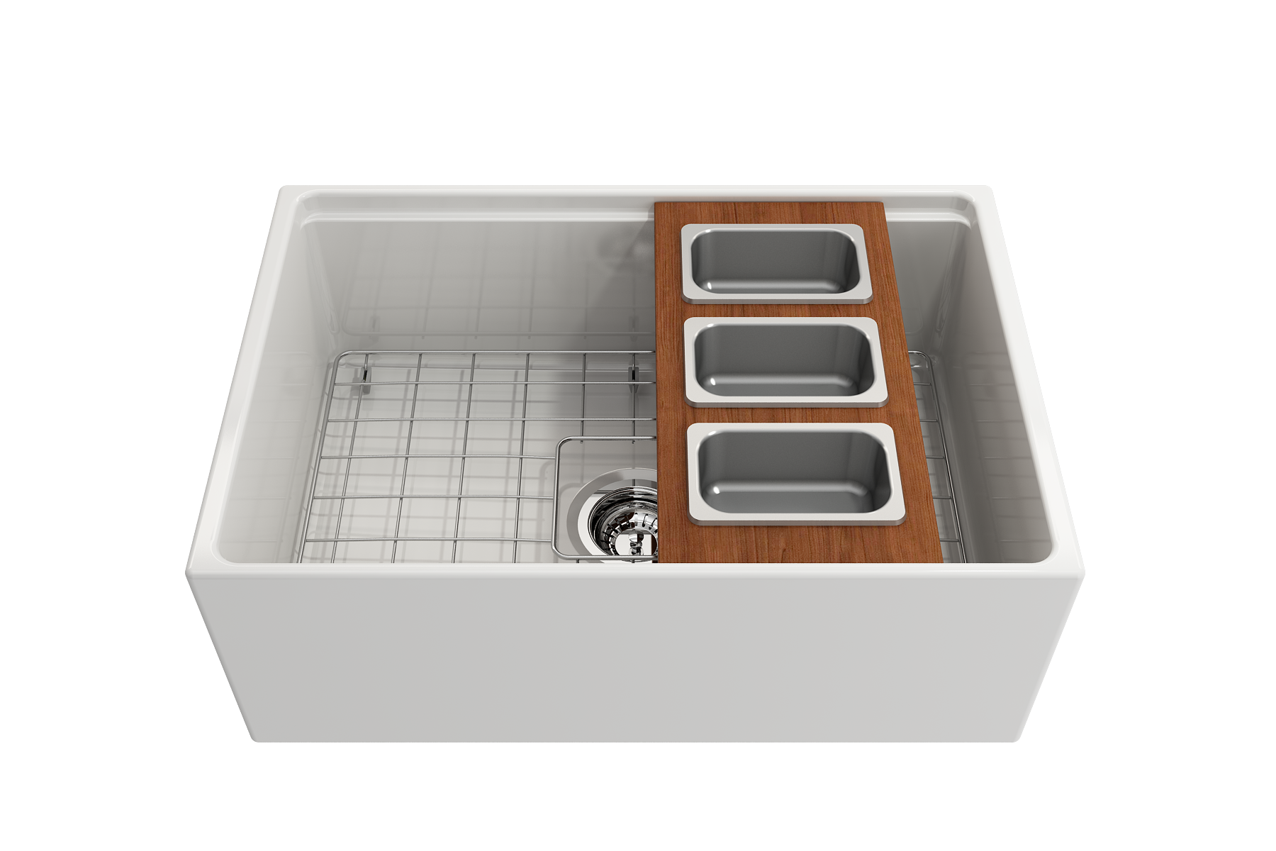 Alternate Image for BOCCHI Wood Board with 3 Rectangular Stainless Steel Bowls, 2320 0013