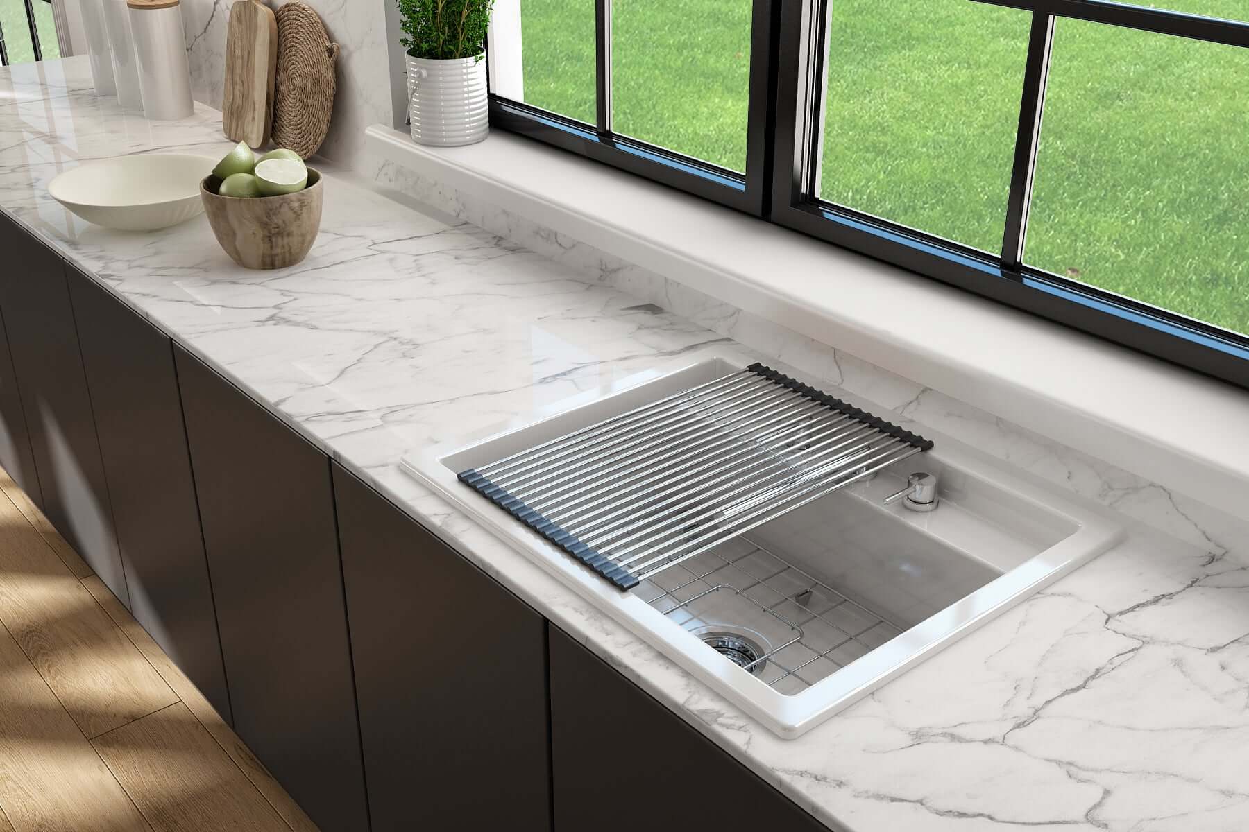 Alternate Image for BOCCHI Baveno Uno 27" Dual Mount Fireclay Workstation Kitchen Sink Kit with Accessories, White, 1633-001-0127