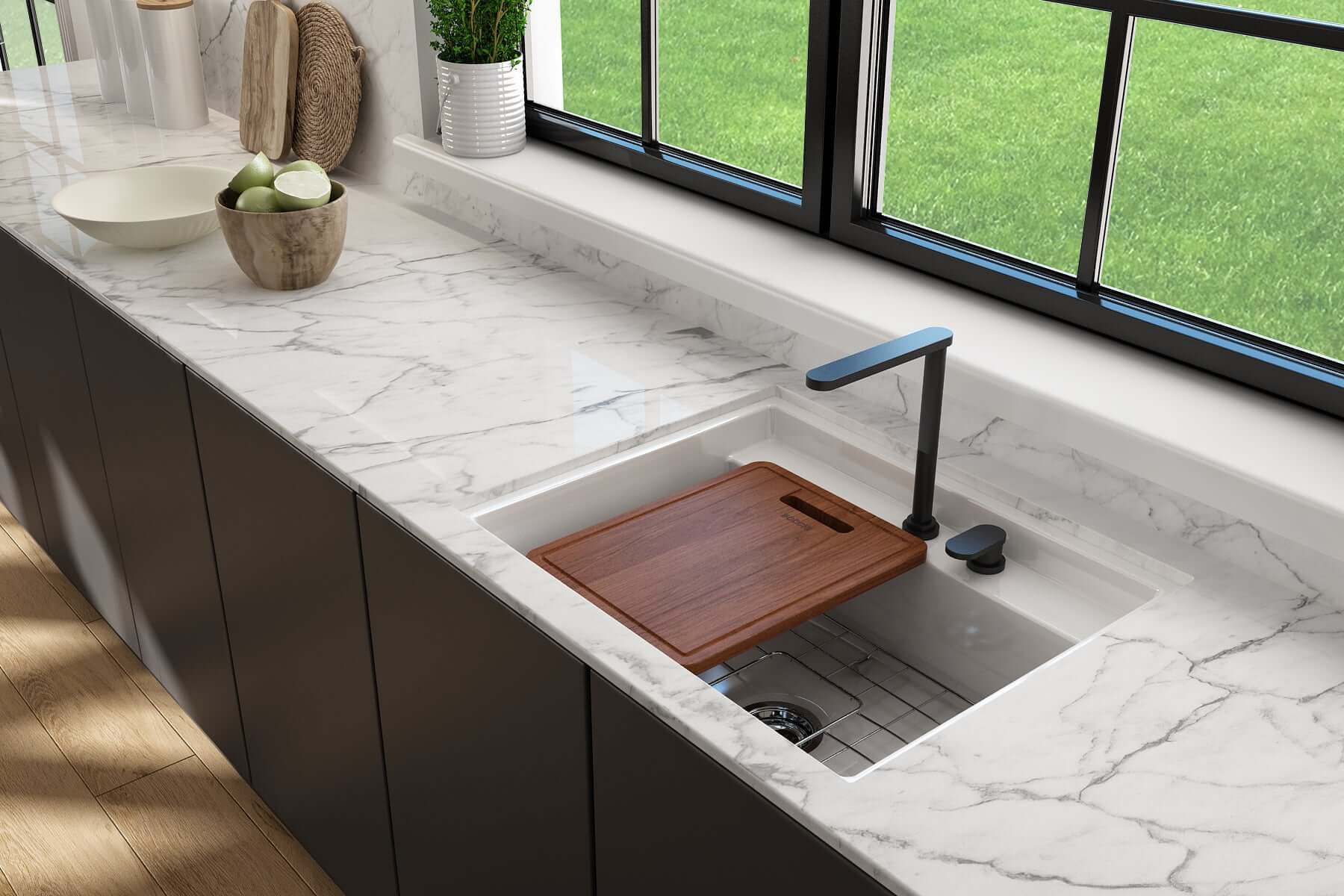 Alternate Image for BOCCHI Baveno Uno 27" Dual Mount Fireclay Workstation Kitchen Sink Kit with Accessories, White, 1633-001-0132