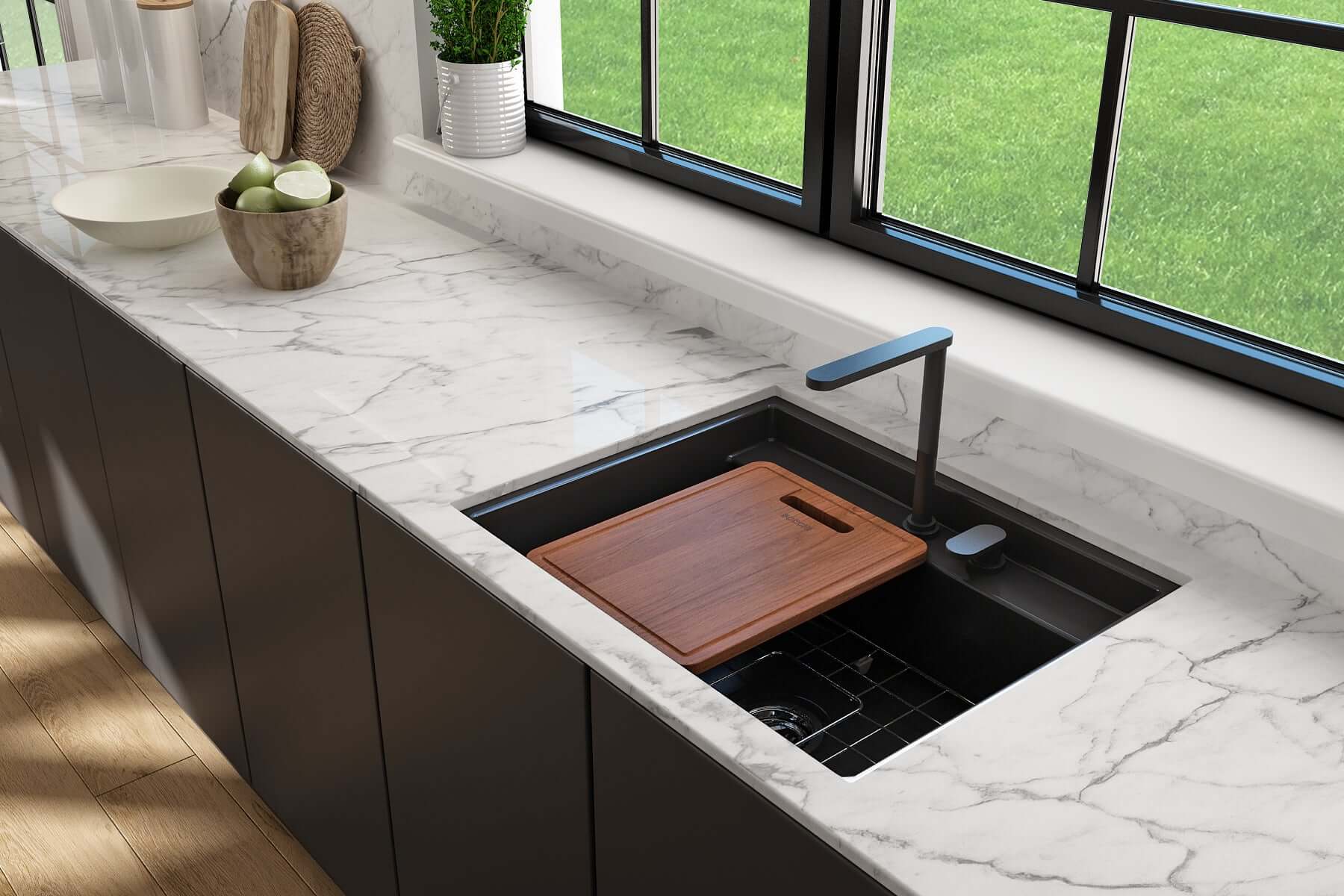 Alternate Image for BOCCHI Baveno Uno 27" Dual Mount Fireclay Workstation Kitchen Sink Kit with Accessories, Matte Black, 1633-004-0132