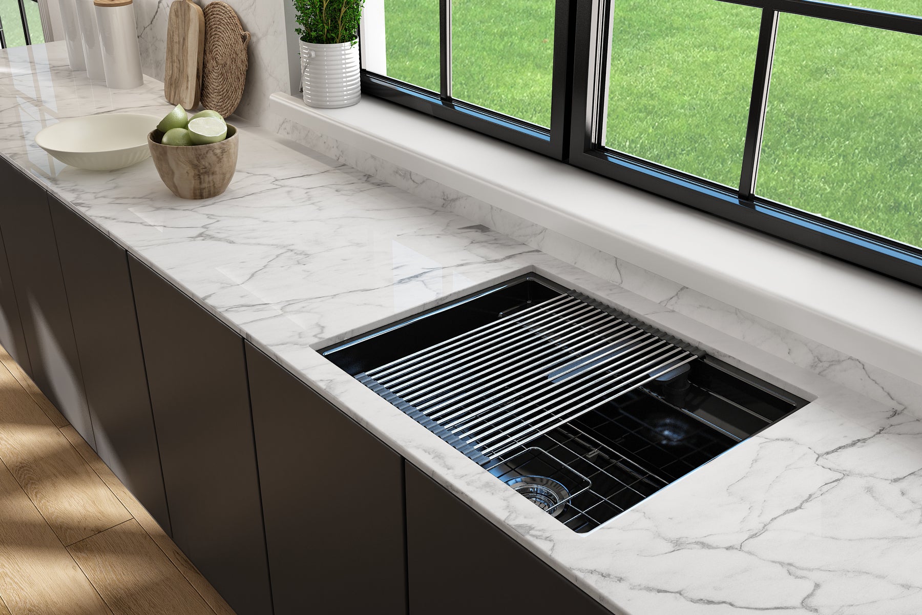 Alternate Image for BOCCHI Baveno Uno 27" Dual Mount Fireclay Workstation Kitchen Sink Kit with Accessories, Black, 1633-005-0132