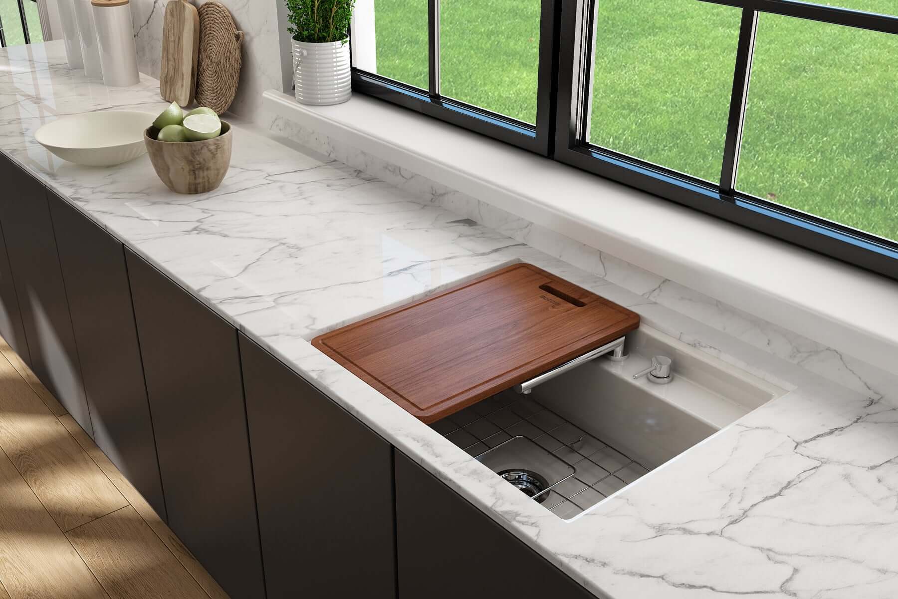 Alternate Image for BOCCHI Baveno Uno 27" Dual Mount Fireclay Workstation Kitchen Sink Kit with Accessories, Biscuit, 1633-014-0127