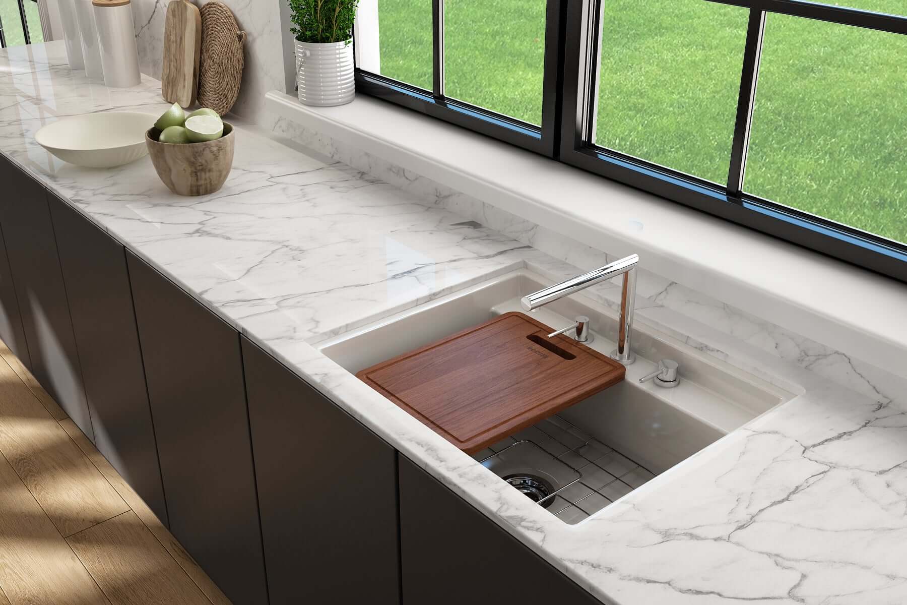 Alternate Image for BOCCHI Baveno Uno 27" Dual Mount Fireclay Workstation Kitchen Sink Kit with Accessories, Biscuit, 1633-014-0127