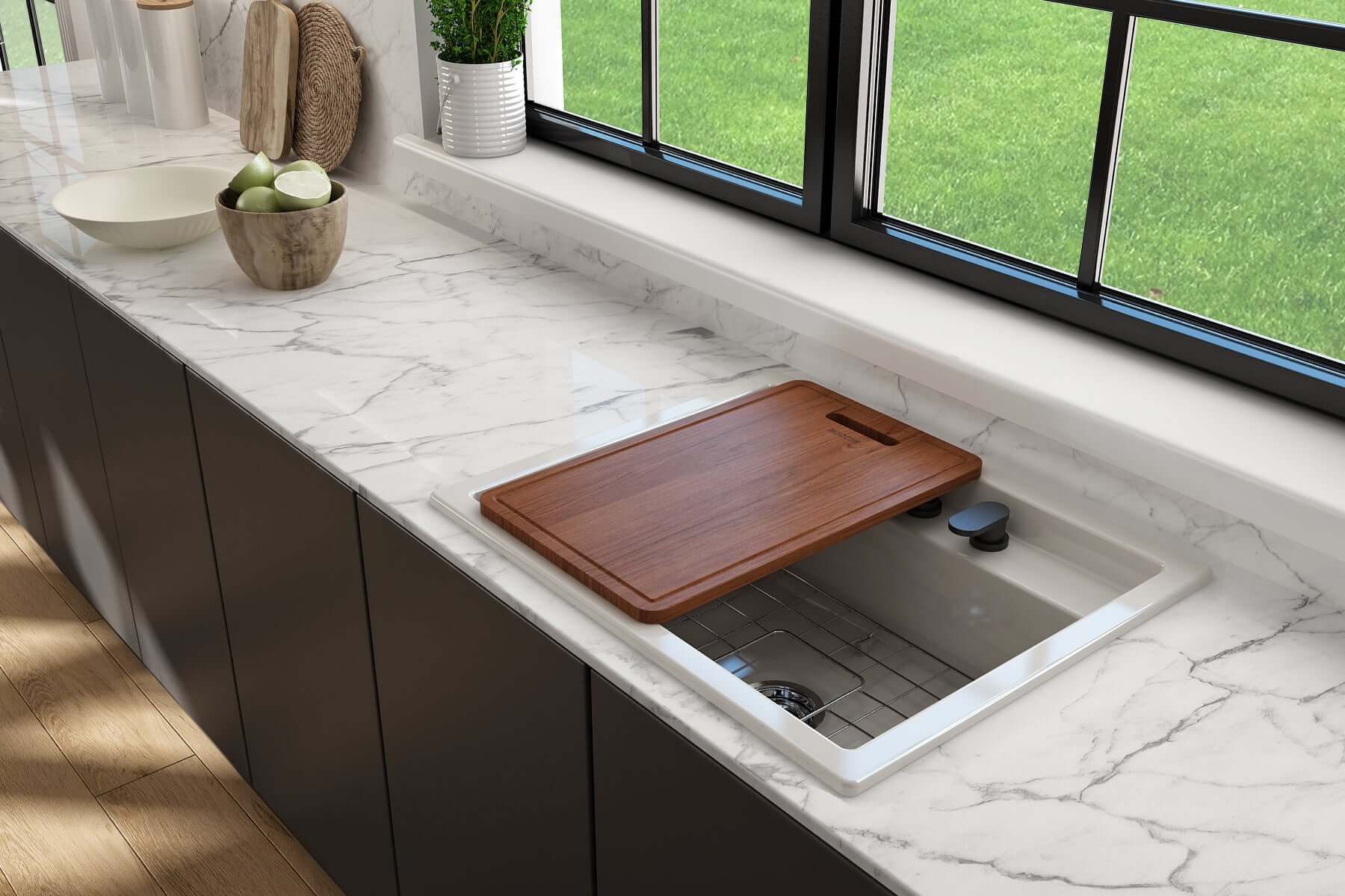 Alternate Image for BOCCHI Baveno Uno 27" Dual Mount Fireclay Workstation Kitchen Sink Kit with Accessories, Biscuit, 1633-014-0132