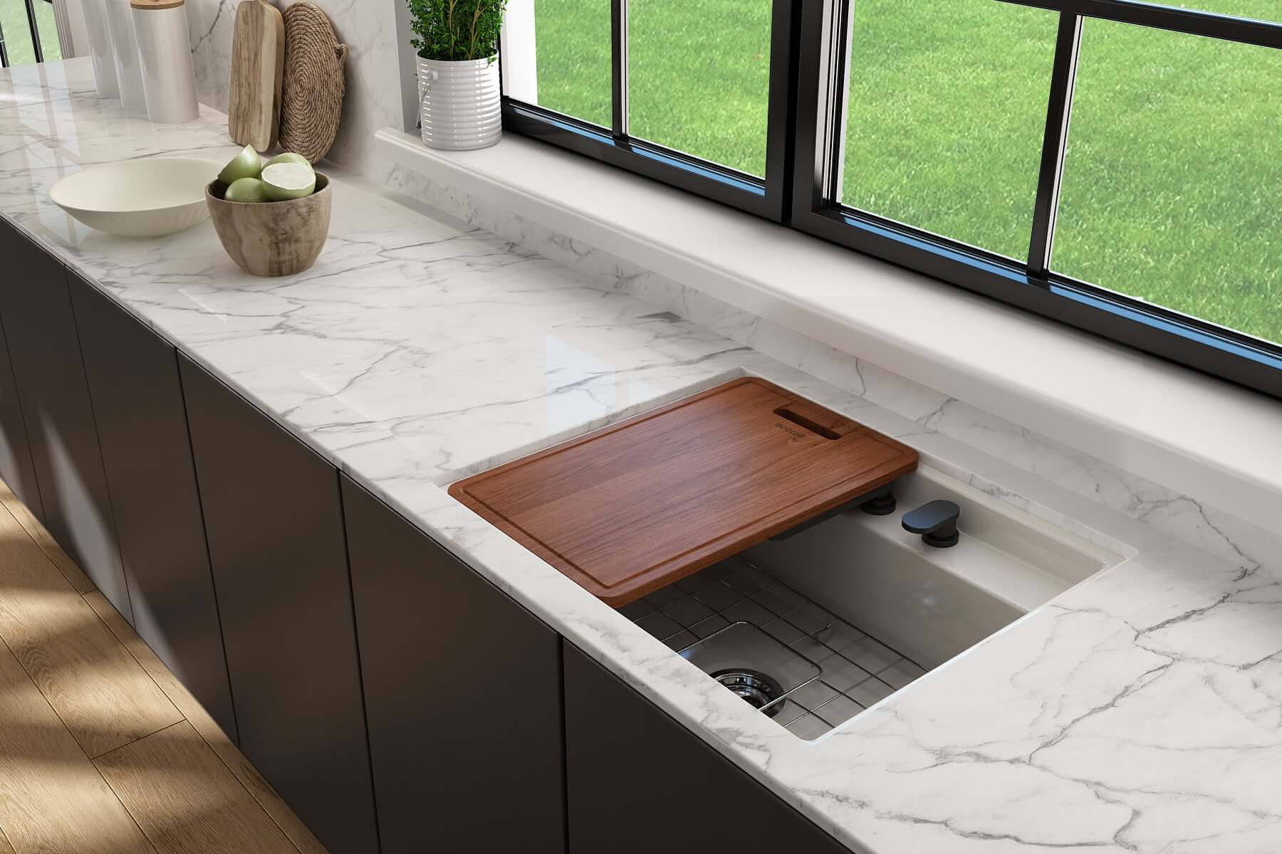 Alternate Image for BOCCHI Baveno Uno 27" Dual Mount Fireclay Workstation Kitchen Sink Kit with Accessories, Biscuit, 1633-014-0132