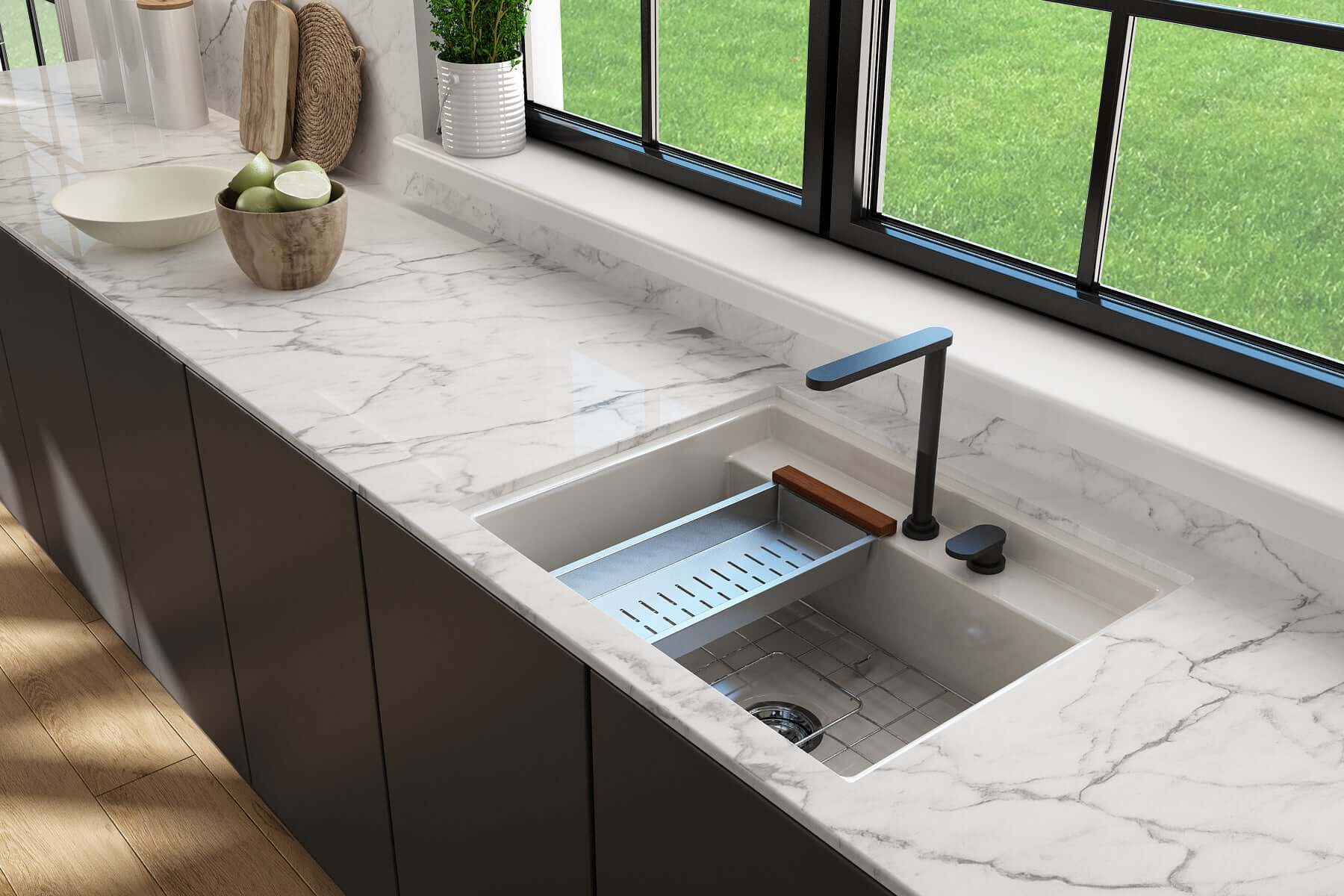 Alternate Image for BOCCHI Baveno Uno 27" Dual Mount Fireclay Workstation Kitchen Sink Kit with Accessories, Biscuit, 1633-014-0132