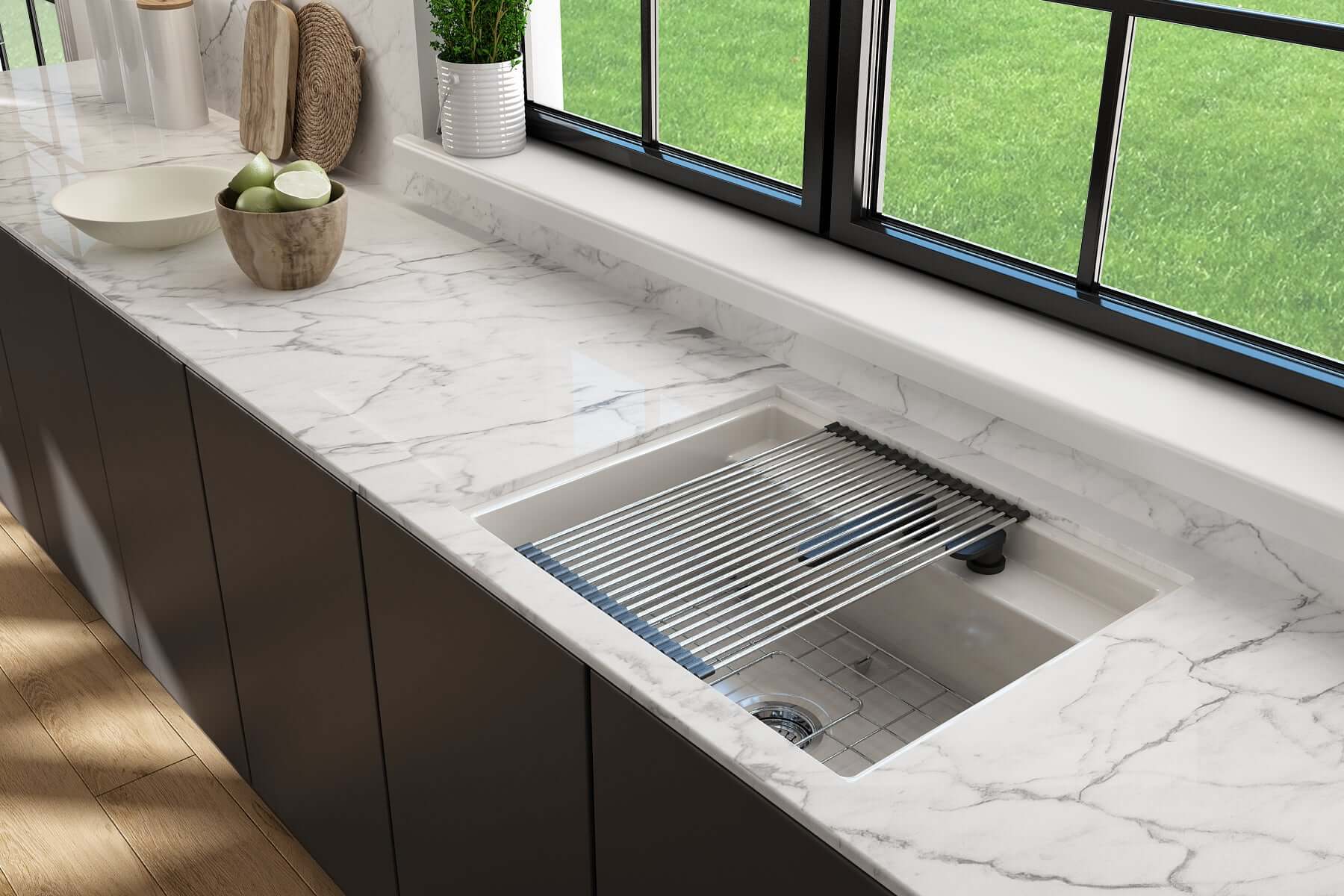 Alternate Image for BOCCHI Baveno Uno 27" Dual Mount Fireclay Workstation Kitchen Sink Kit with Accessories, Biscuit, 1633-014-0132