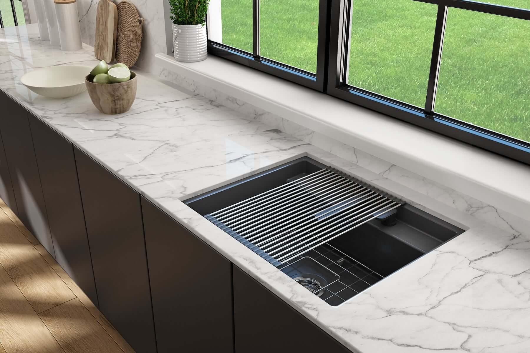 Alternate Image for BOCCHI Baveno Uno 27" Dual Mount Fireclay Workstation Kitchen Sink Kit with Accessories, Matte Dark Gray, 1633-020-0132