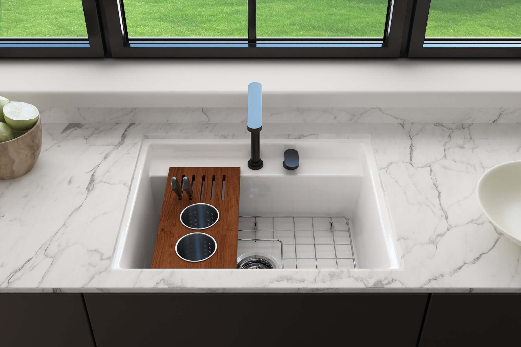 Alternate Image for BOCCHI Baveno Uno 27" Dual Mount Fireclay Workstation Kitchen Sink Kit with Accessories, Biscuit, 1633-014-0127