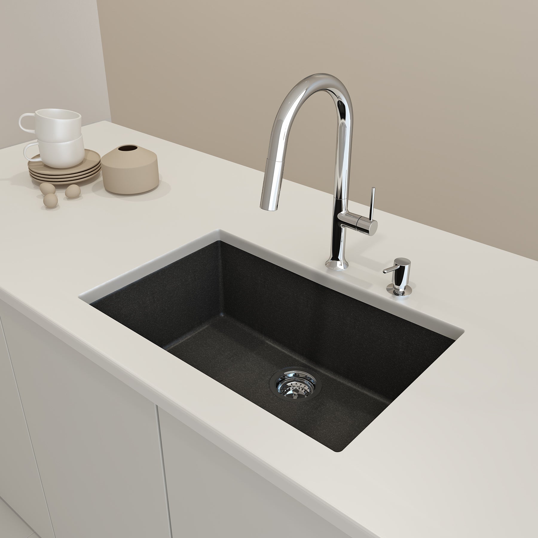 Alternate Image for BOCCHI Campino Uno 27" Dual Mount Granite Kitchen Sink Kit, Metallic Black, 1634-505-0126