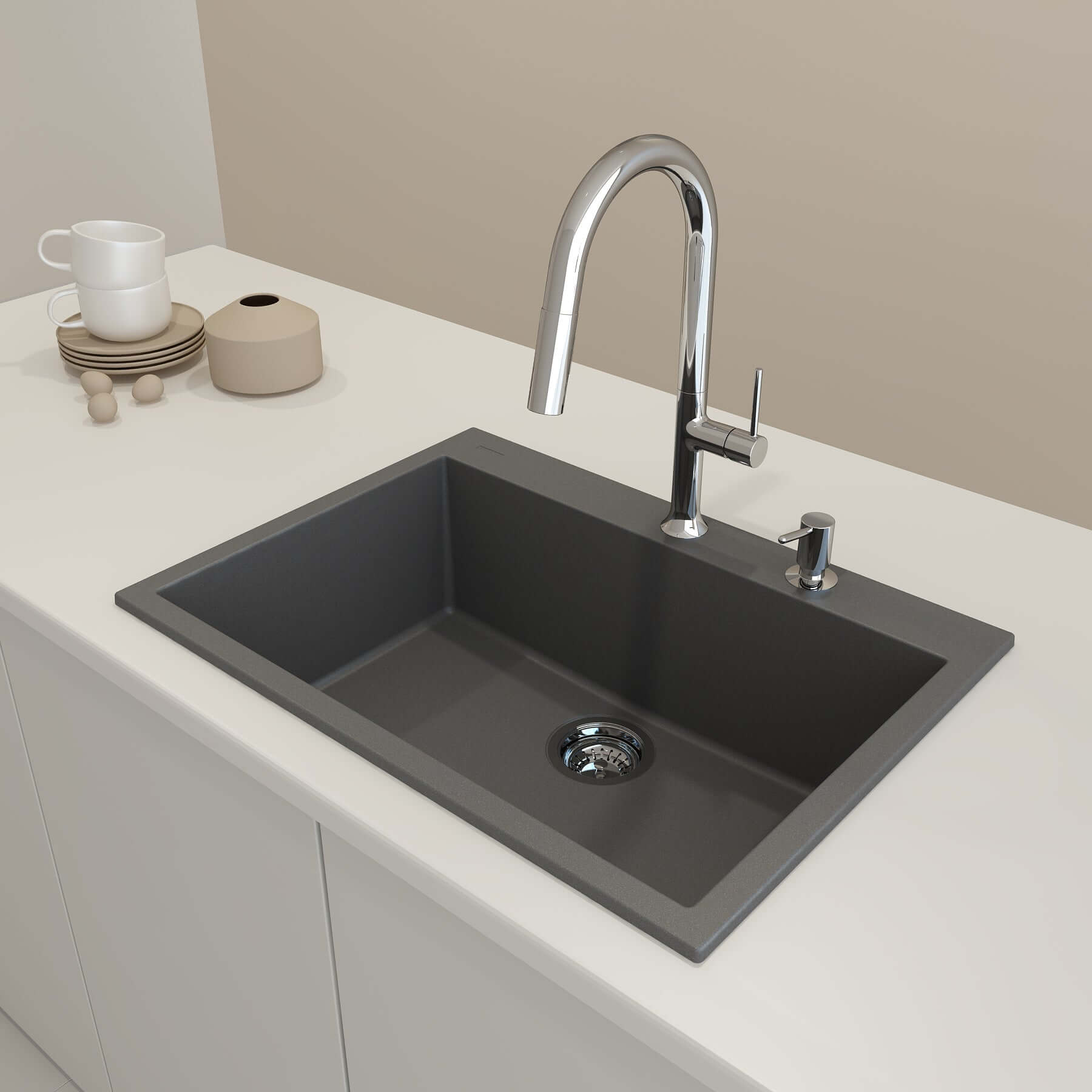Alternate Image for BOCCHI Campino Uno 27" Dual Mount Granite Kitchen Sink Kit, Concrete Gray, 1634-506-0126