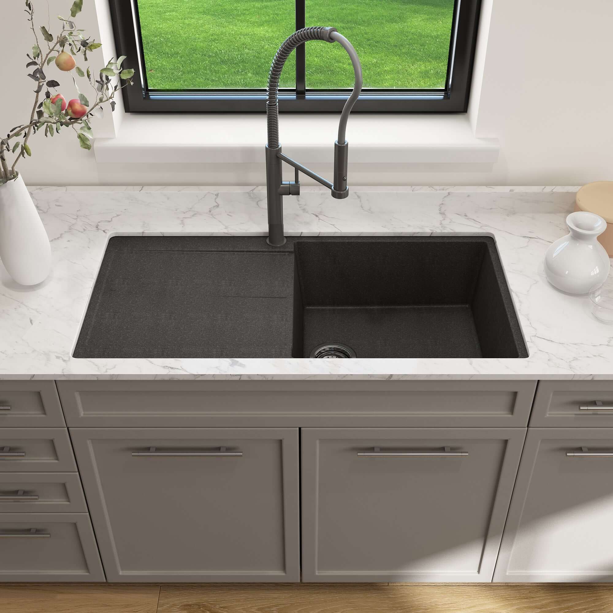 Alternate Image for BOCCHI Levanzo 39" Dual Mount Granite Kitchen Sink Kit, Metallic Black, Includes Drainboard, 1635-505-0120
