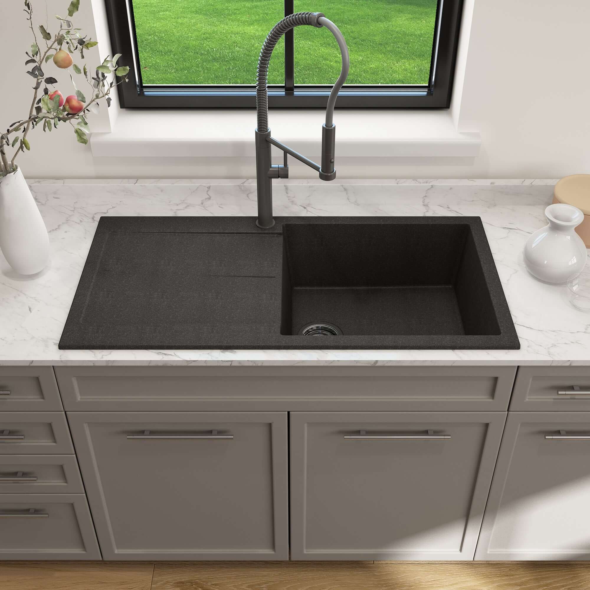 Alternate Image for BOCCHI Levanzo 39" Dual Mount Granite Kitchen Sink Kit, Metallic Black, Includes Drainboard, 1635-505-0120