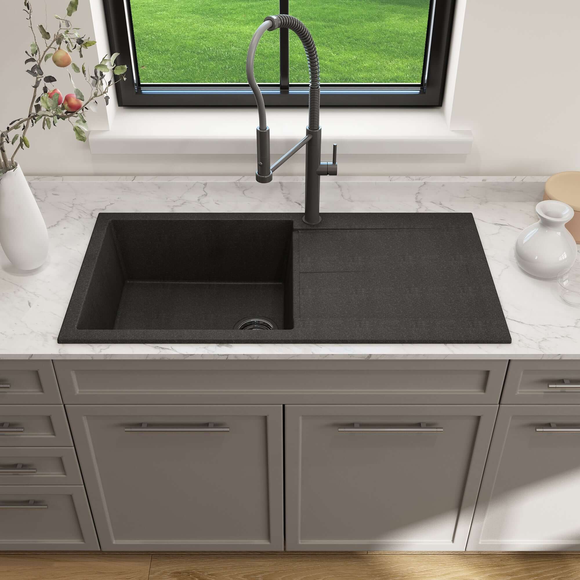 Alternate Image for BOCCHI Levanzo 39" Dual Mount Granite Kitchen Sink Kit, Metallic Black, Includes Drainboard, 1635-505-0120