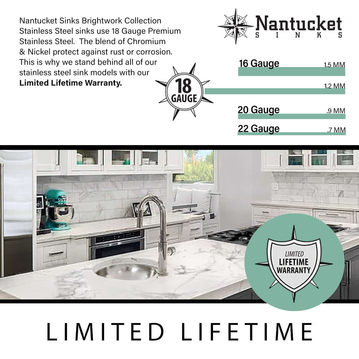 Alternate Image for Nantucket Sinks Brightwork Home 20" Rectangle Undermount Stainless Steel Bathroom Sink, Silver, 18 Gauge, TRS-OF
