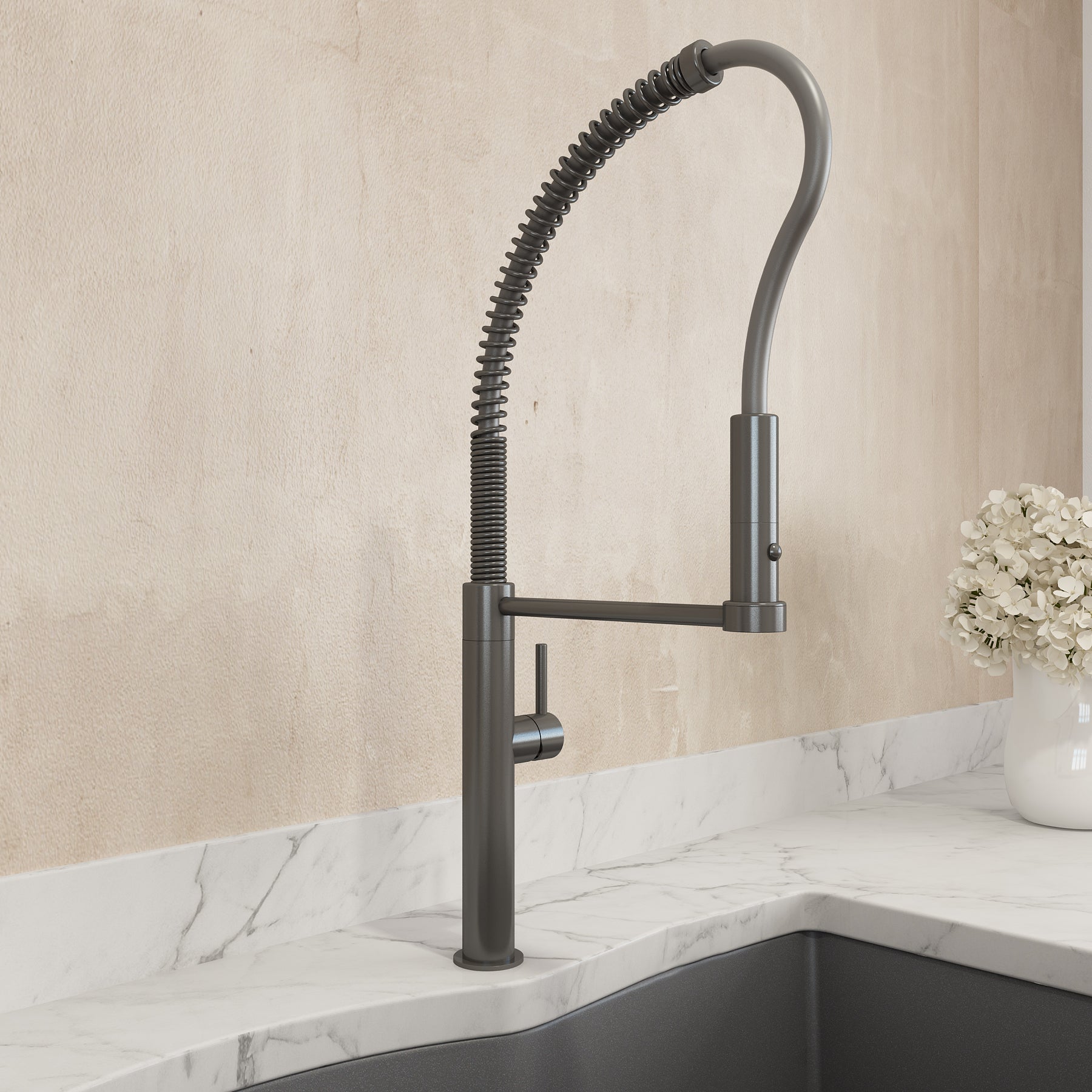 BOCCHI Baveno Pro 1.75 GPM 90 Degree Forward Brass Kitchen Faucet, Professional, Goose Neck, Gun Metal, 2027 0001 GM