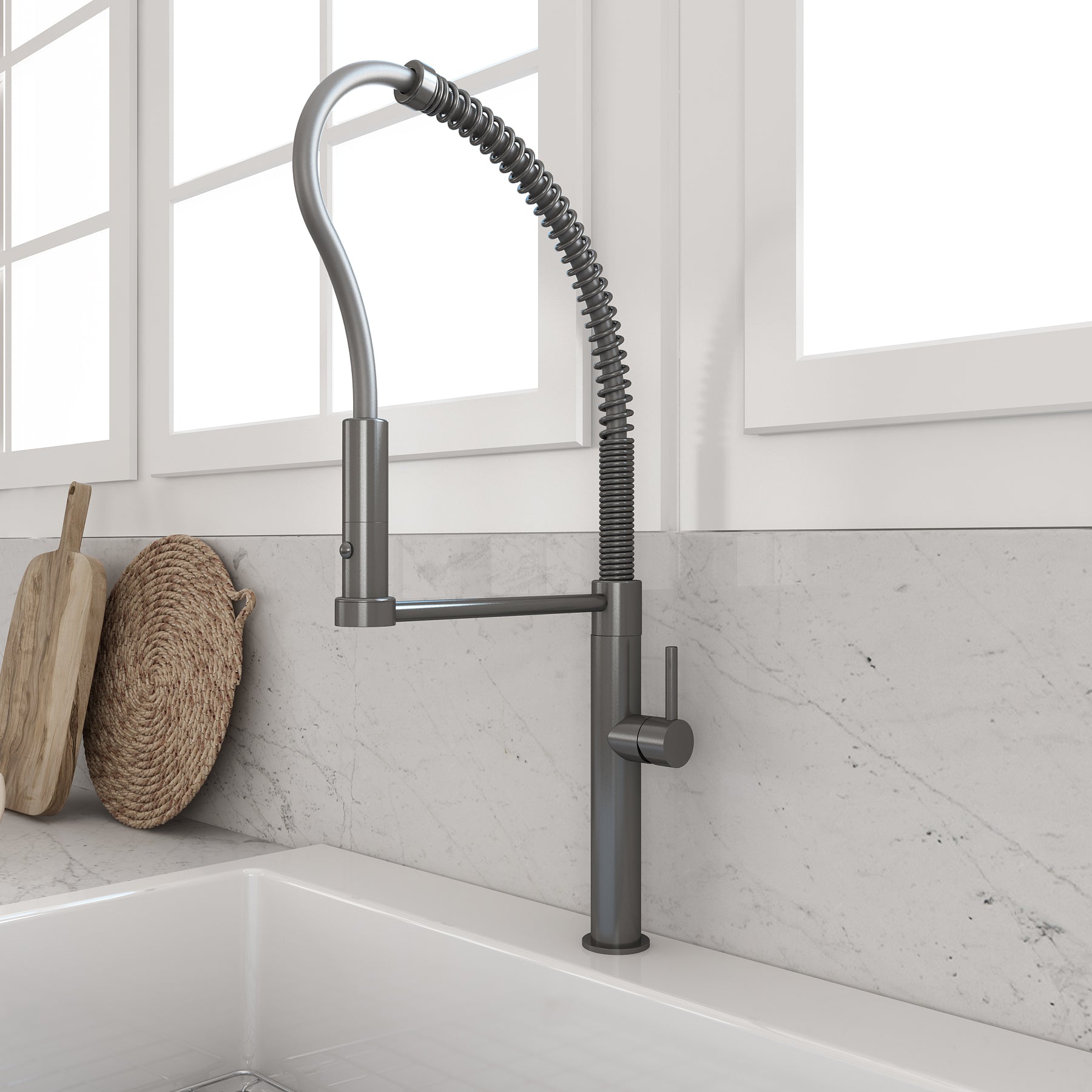 BOCCHI Baveno Pro 1.75 GPM 90 Degree Forward Brass Kitchen Faucet, Professional, Goose Neck, Gun Metal, 2027 0001 GM