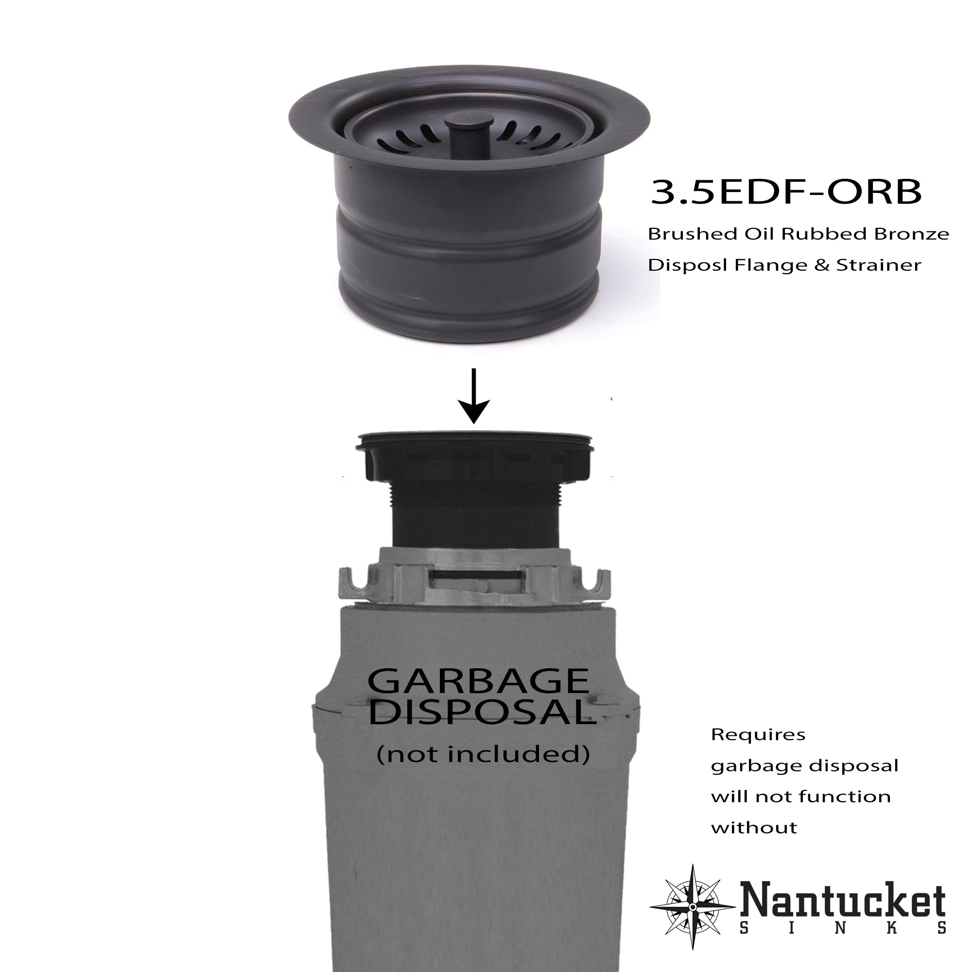 Alternate Image for Nantucket Sink 3.5 Inch Extended Flange Disposal Kitchen Drain Brushed Oil Rubbed Bronze 3.5EDF-ORB