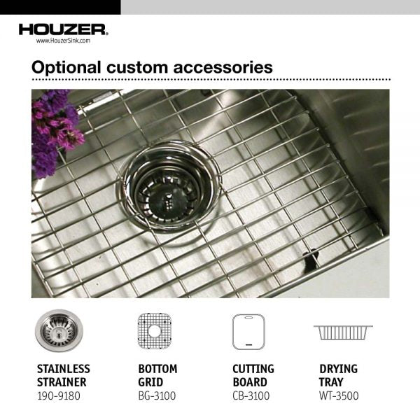 Alternate Image for Houzer 33" Stainless Steel Topmount Double Bowl Kitchen Sink, 18 Gauge, 3322-9BS3-1