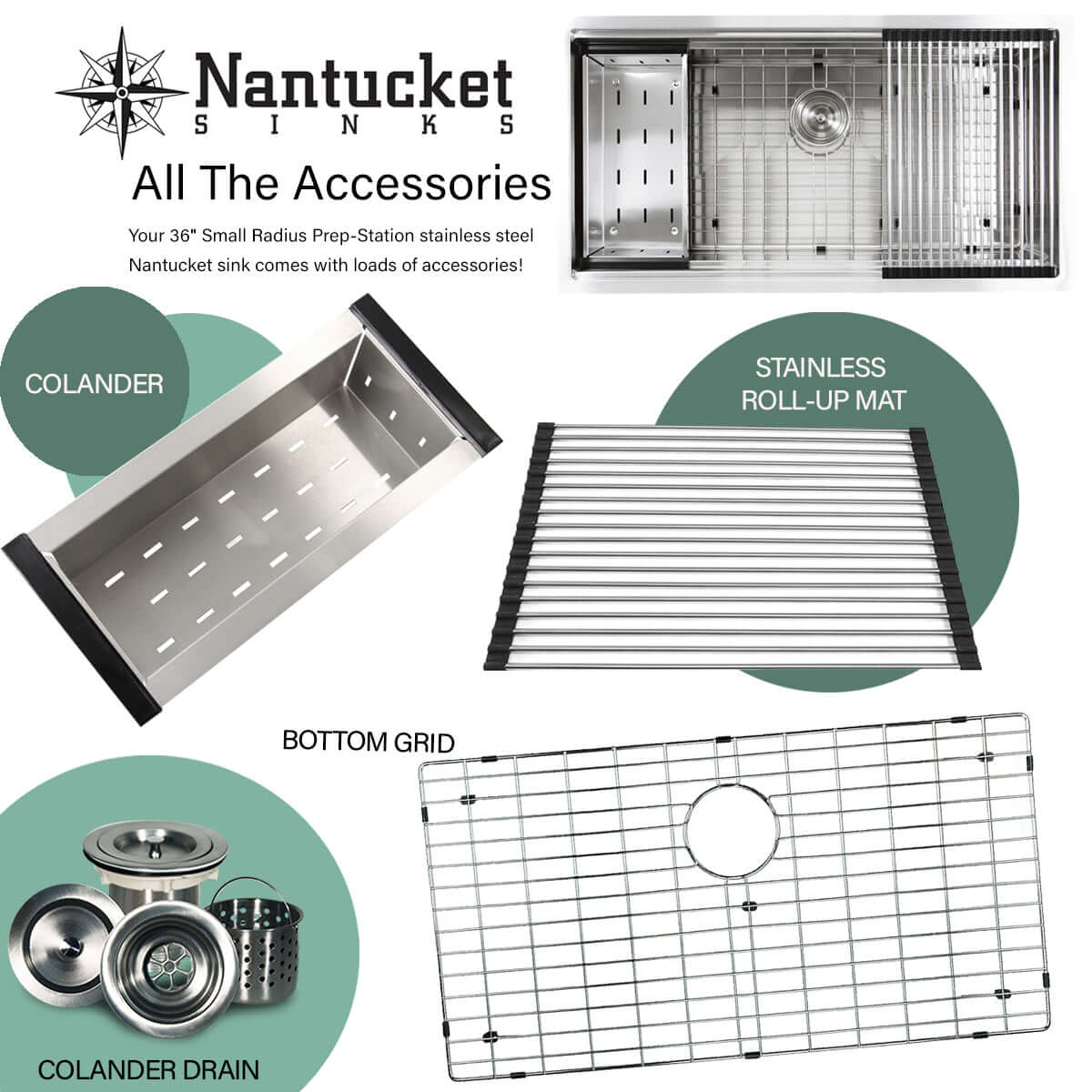 Alternate Image for Nantucket Sinks Pro Series 36" Undermount 304 Stainless Steel Kitchen Sink with Accessories, SR-PS-3620-16