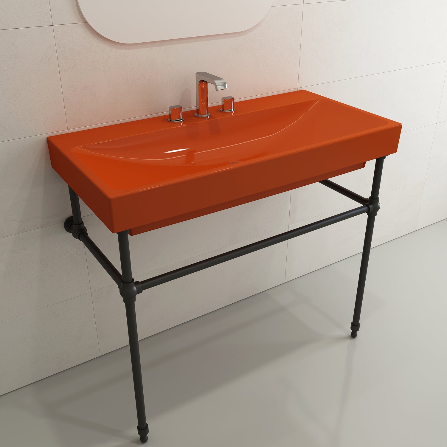 Alternate Image for BOCCHI Scala 40" Rectangle Wallmount Fireclay Bathroom Sink, Orange, 3 Faucet Hole, 1079-012-0127