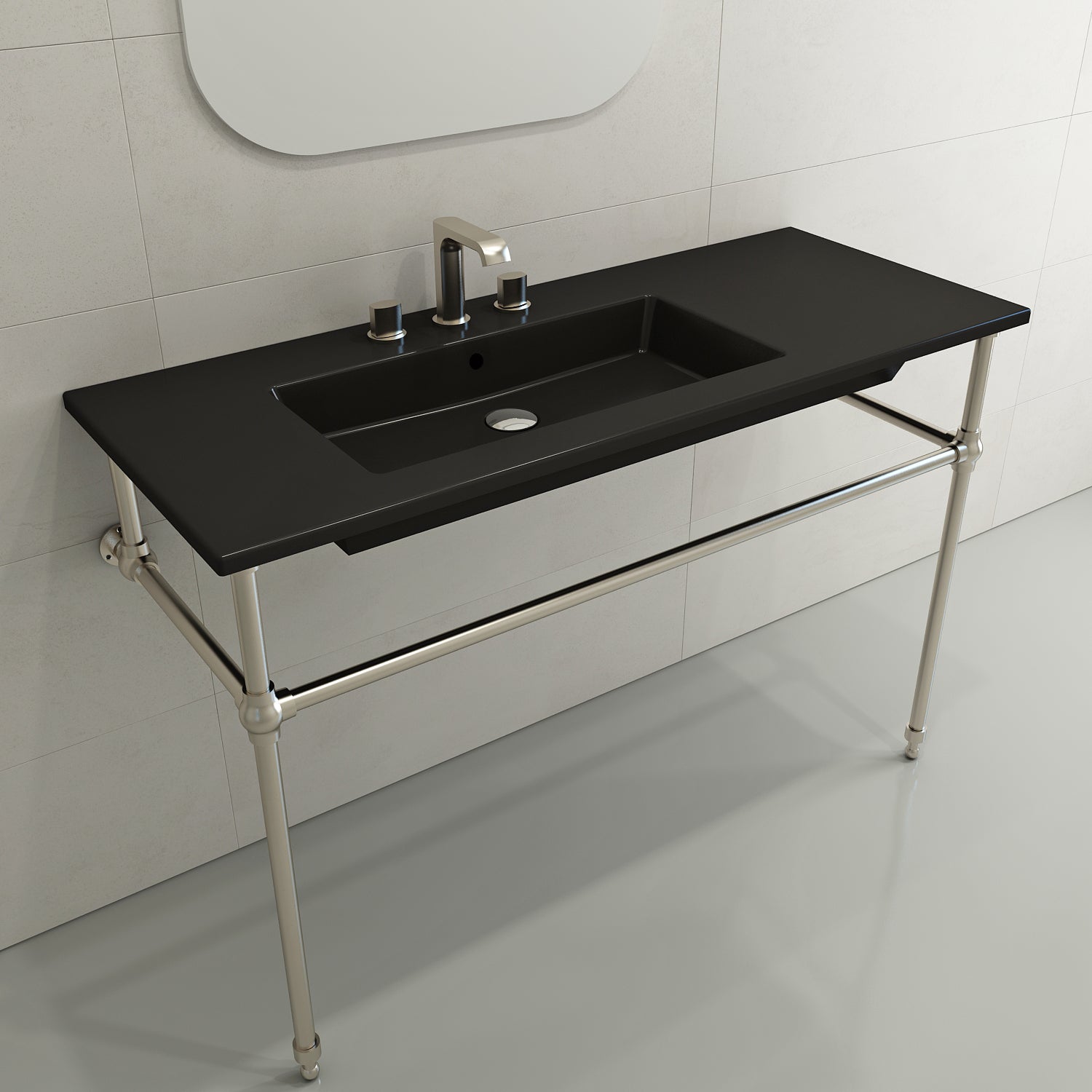 Alternate Image for BOCCHI Ravenna 48" Rectangle Wallmount Fireclay Bathroom Sink, Matte Black , 3 Faucet Hole, 1305-004-0127