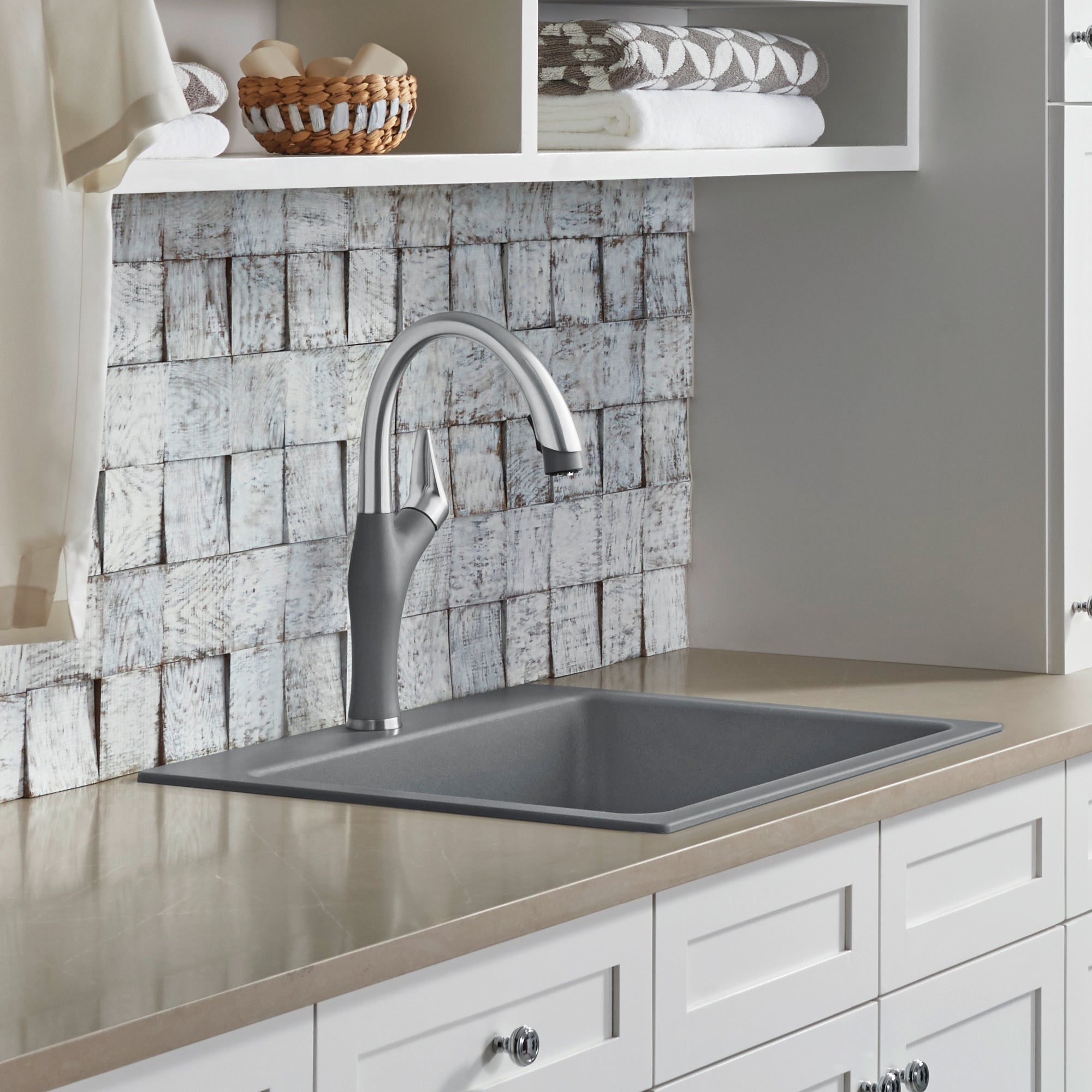 Blanco Liven 25" Dual Mount Granite Composite Laundry Sink, Silgranit, Metallic Gray, 401924