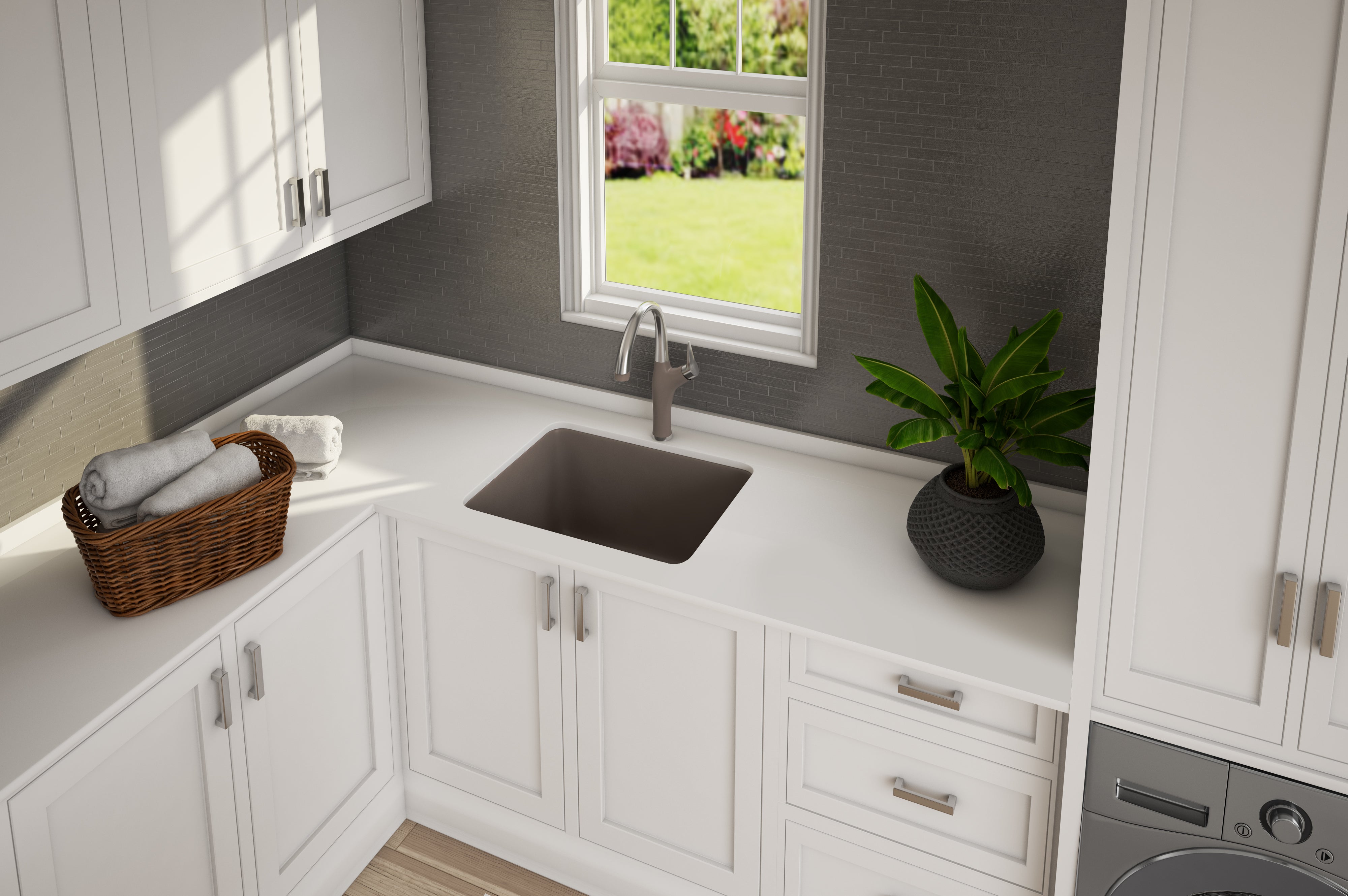 Blanco Liven 25" Dual Mount Granite Composite Laundry Sink, Silgranit, Truffle, 401926
